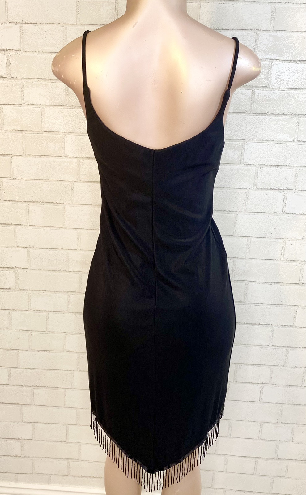 VTG 90’s Y2K Black Bead Fringe Asymmetrical Party Wedding Prom Dress Whimsigoth