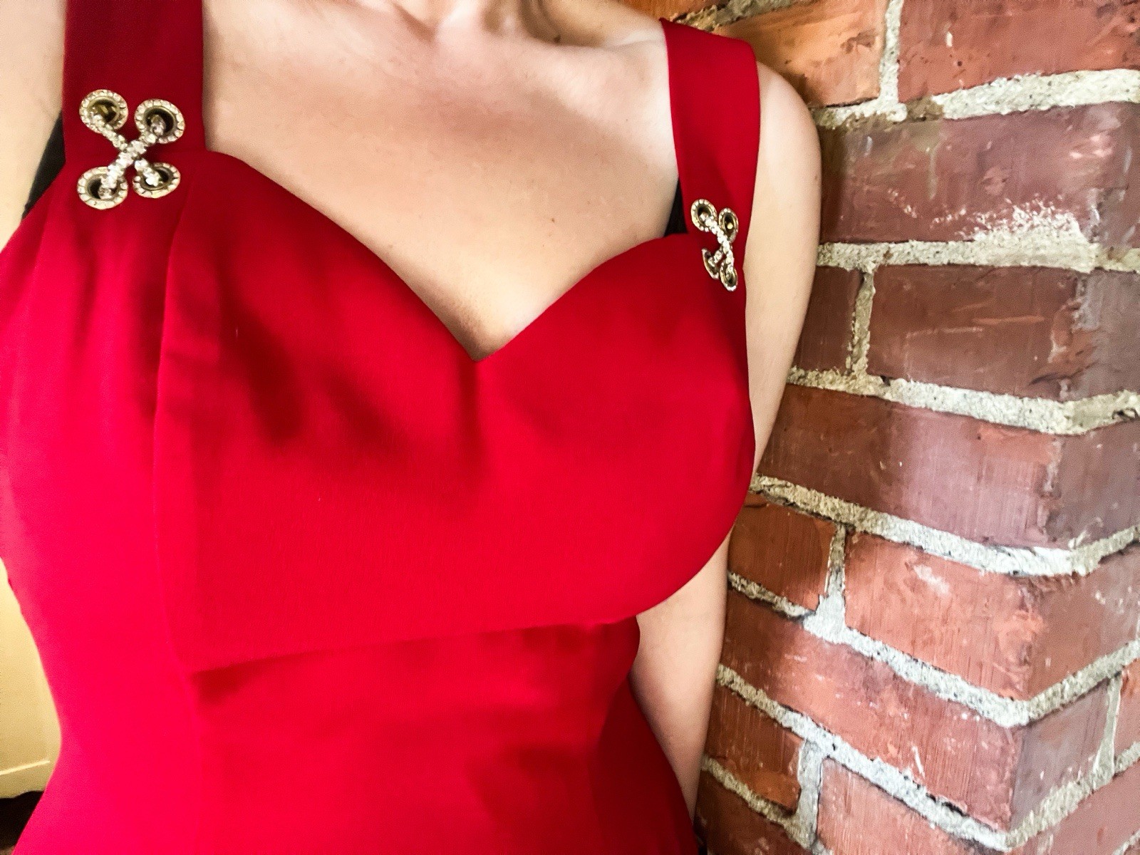90s Vintage Red Cocktail Dress with Rhinestone detail sweetheart neck