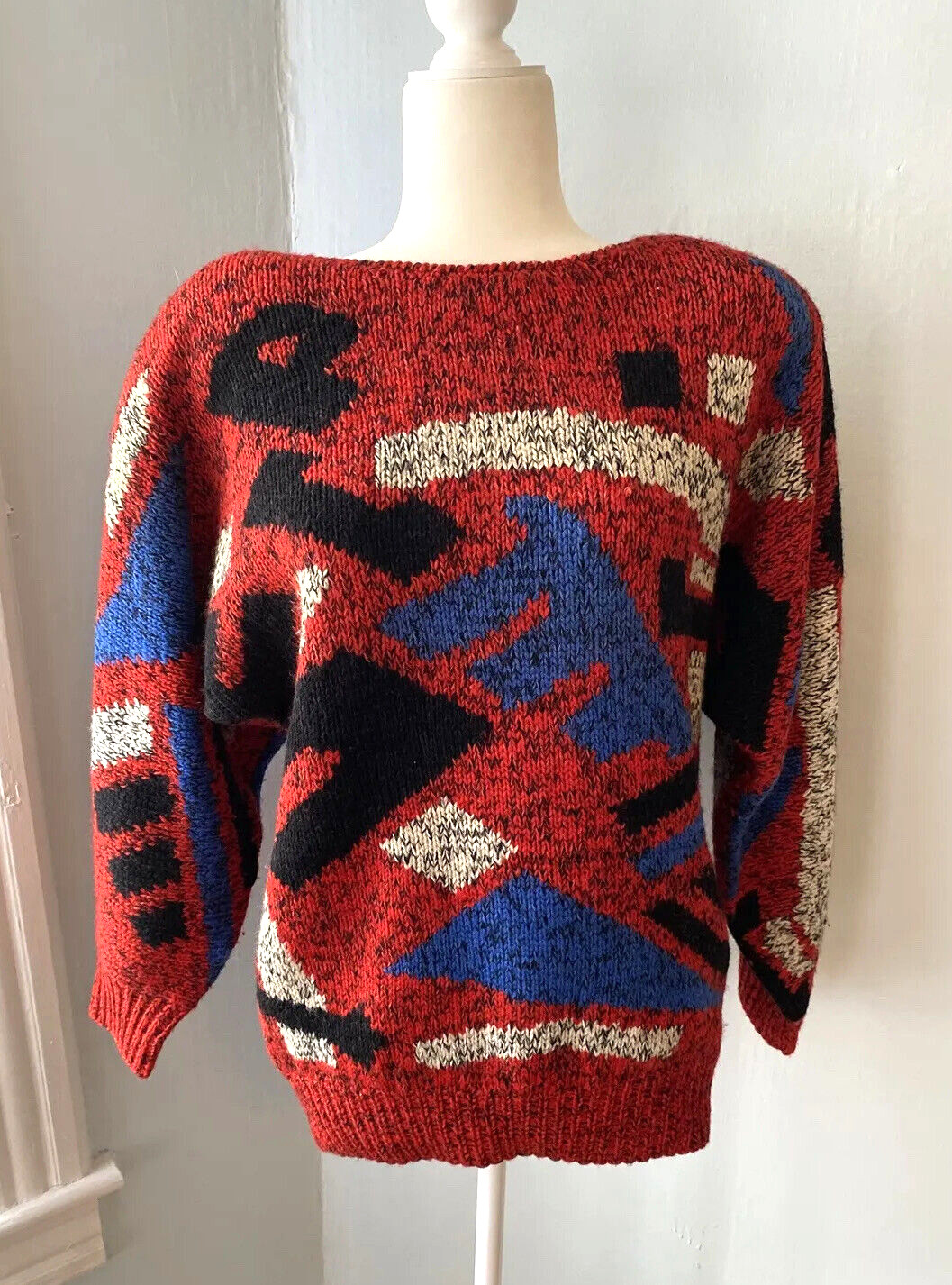 S.S.G. Catharine Lover size M Red wool/cotton retro 80s Vtg Sweater