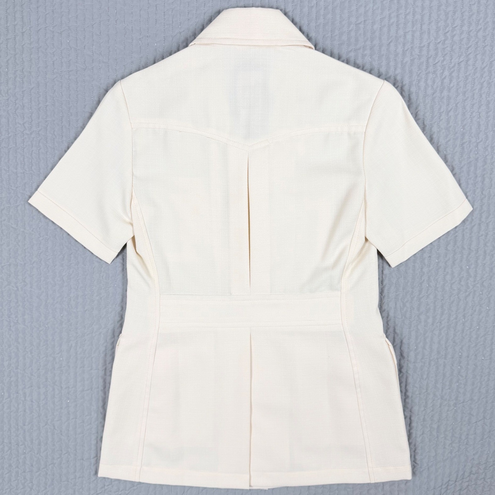 Olympic Torch Womens Vintage Cream Safari Jacket Short Sleeve Utility Top Small