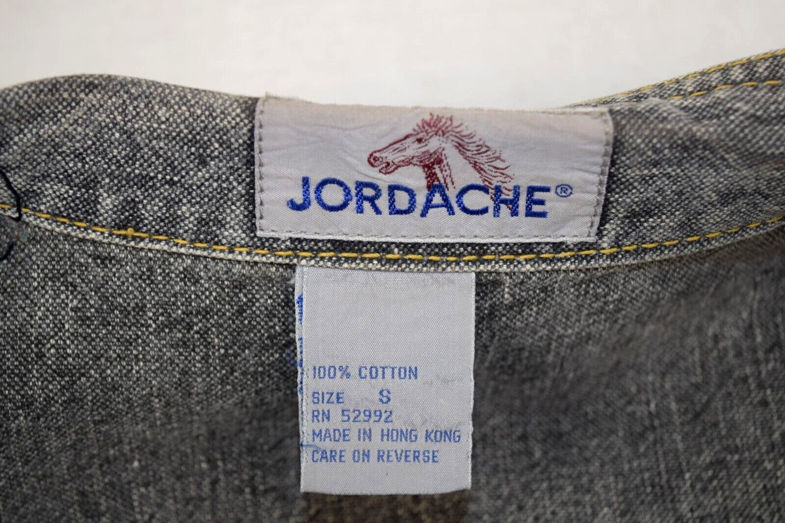 Vintage Jordache Denim Vest Size S/M 80s Belted 2 Tone Blue Wash Gray Denim Yoke