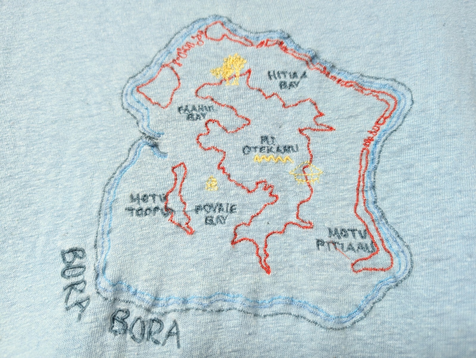 We The Free | Bora Bora Embroidered Map T Shirt Blue Womens Size Small
