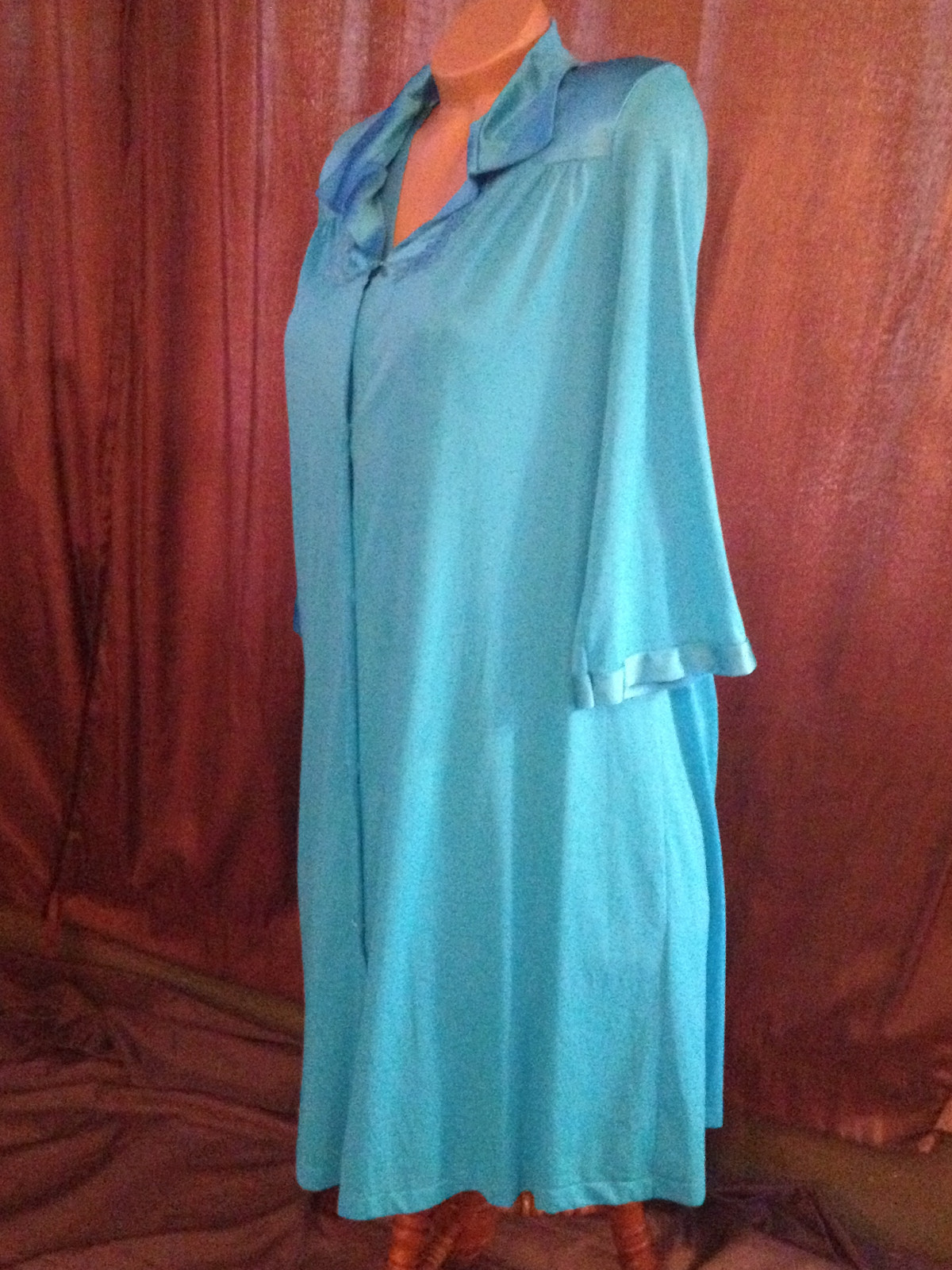 VTG VANITY FAIR ROBE & GOWN NYLON Chiffon RETRO BluePeignoir Sissy Négligée L68