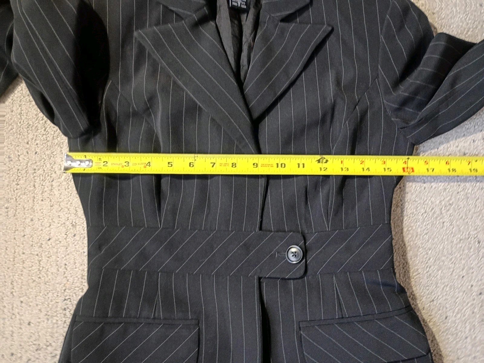 Moda International Pinstripe Blazer Jacket Black Size 4 Career Office Vintage