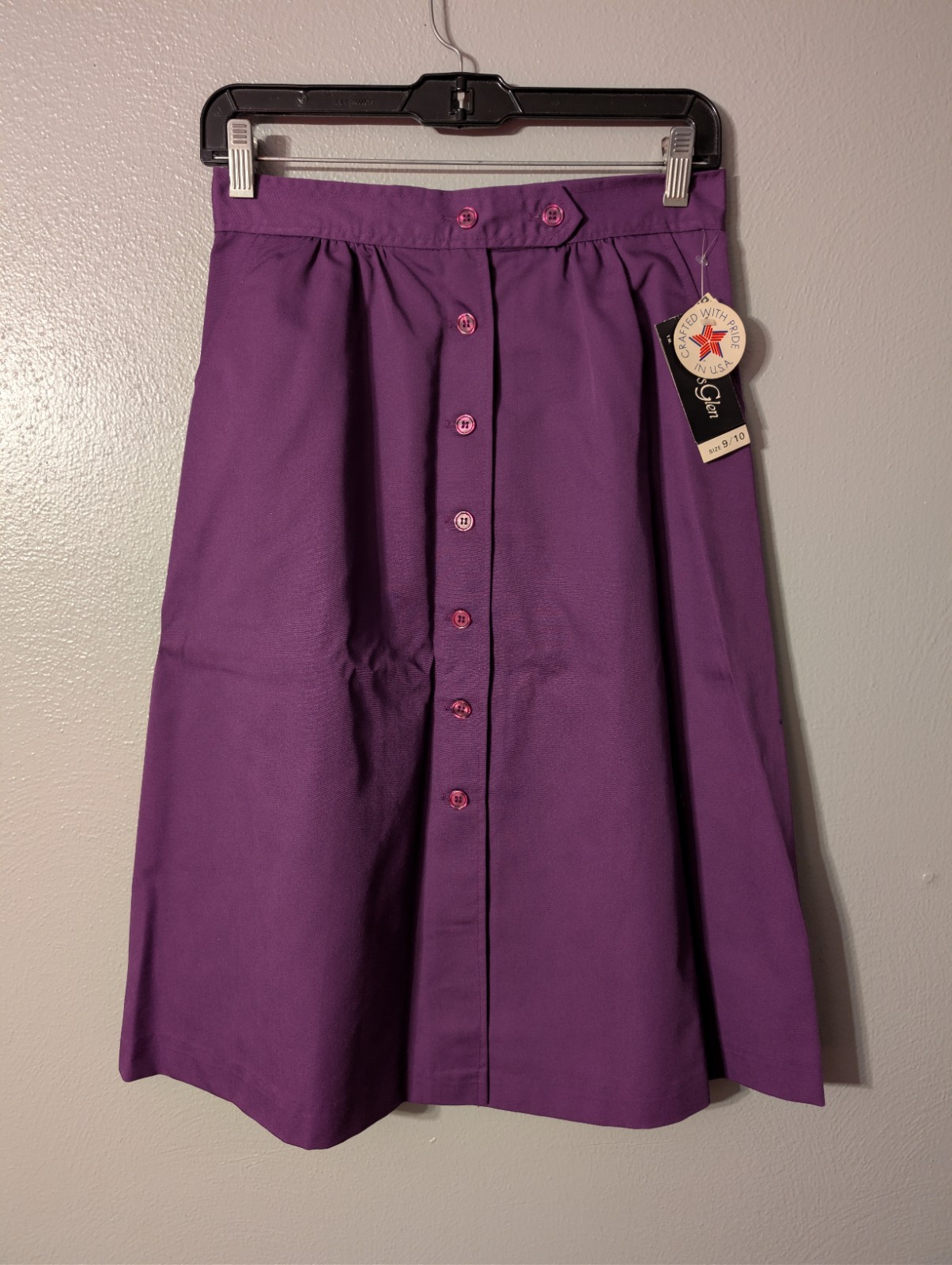 Vintage Hunter’s Glen Purple Button Front A-Line Skirt 9/10 Made in USA Pockets