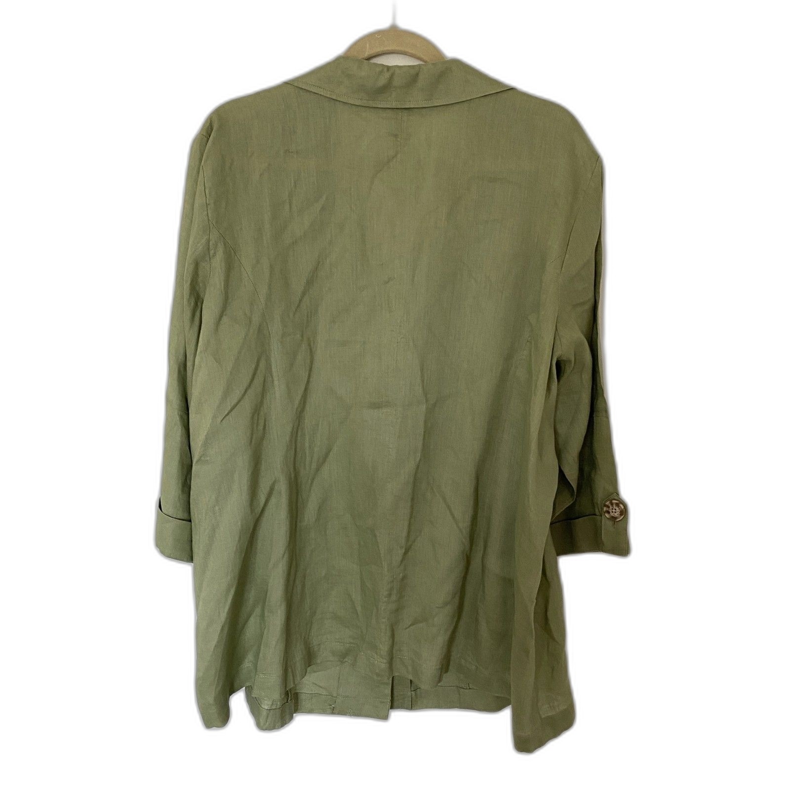 Dressbarn Linen Safari Jacket Green 3/4 Sleeve Button Lightweight Sz 22/24