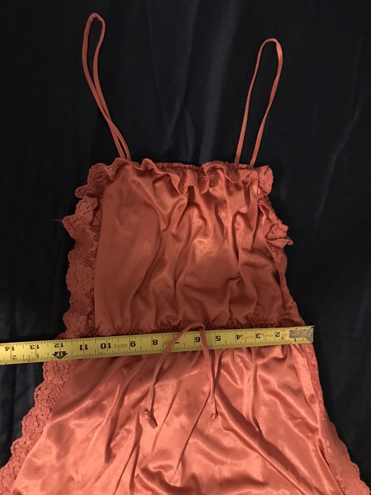 Vtg M Tall Lady Cameo Salmon Soft Nylon Nightgown Negligee Gown Lace
