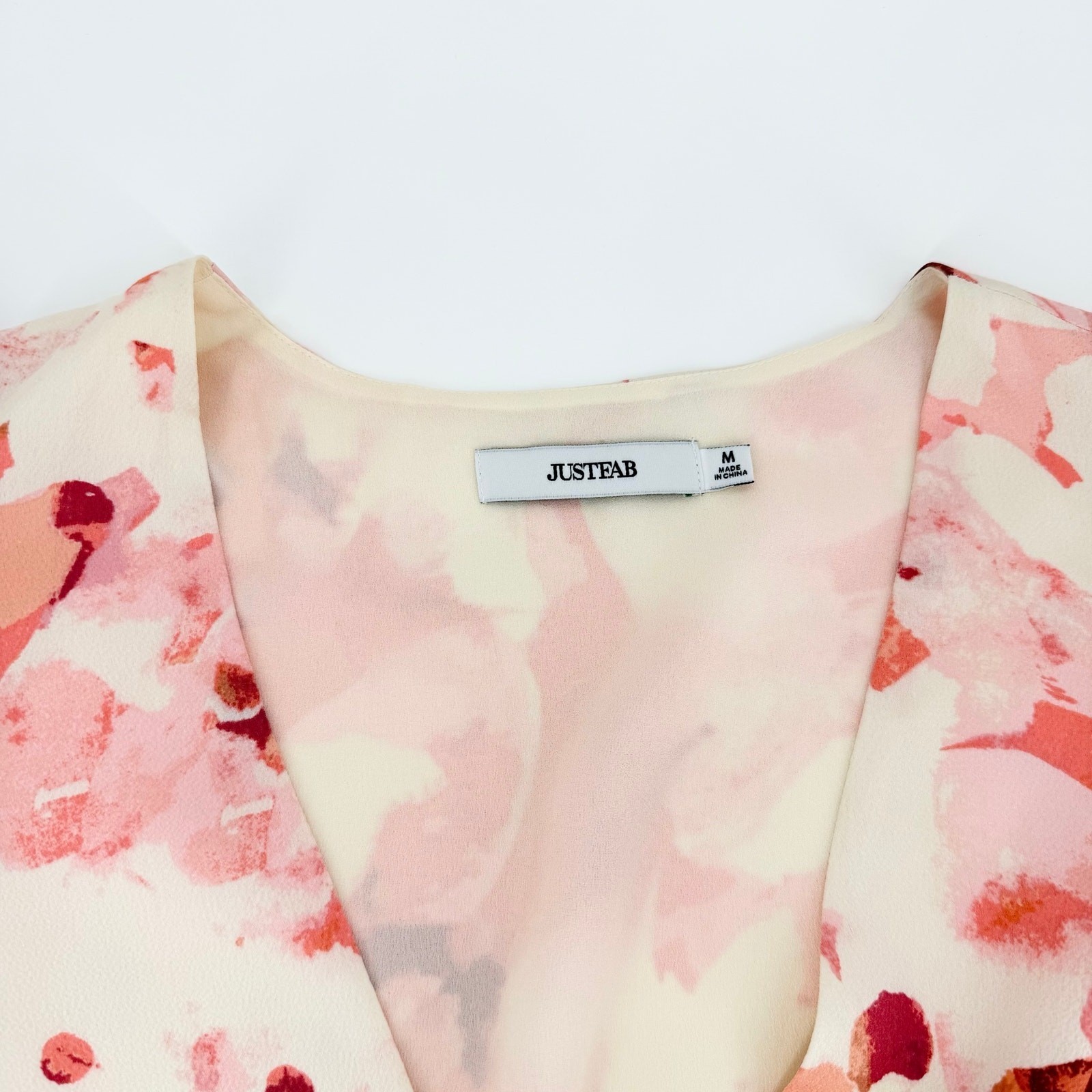 NWT Floral Midi Dress Pink Cream Romantic Cottagecore Tie Waist Size M