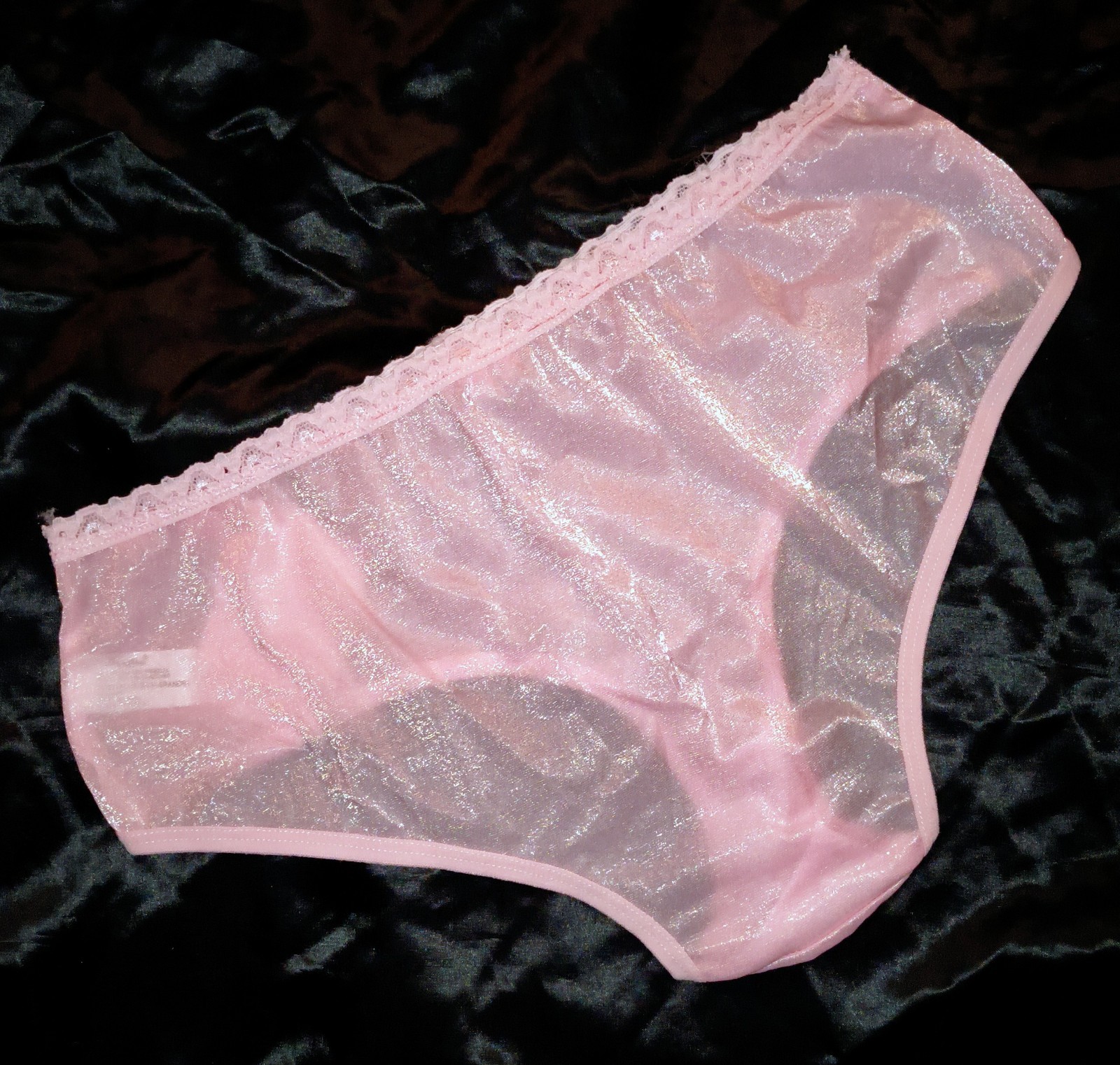 Vintage Iridescent Silky Sheer NYLON Pink 🩷 Low Rise Cheeky Bikini Panties M/L