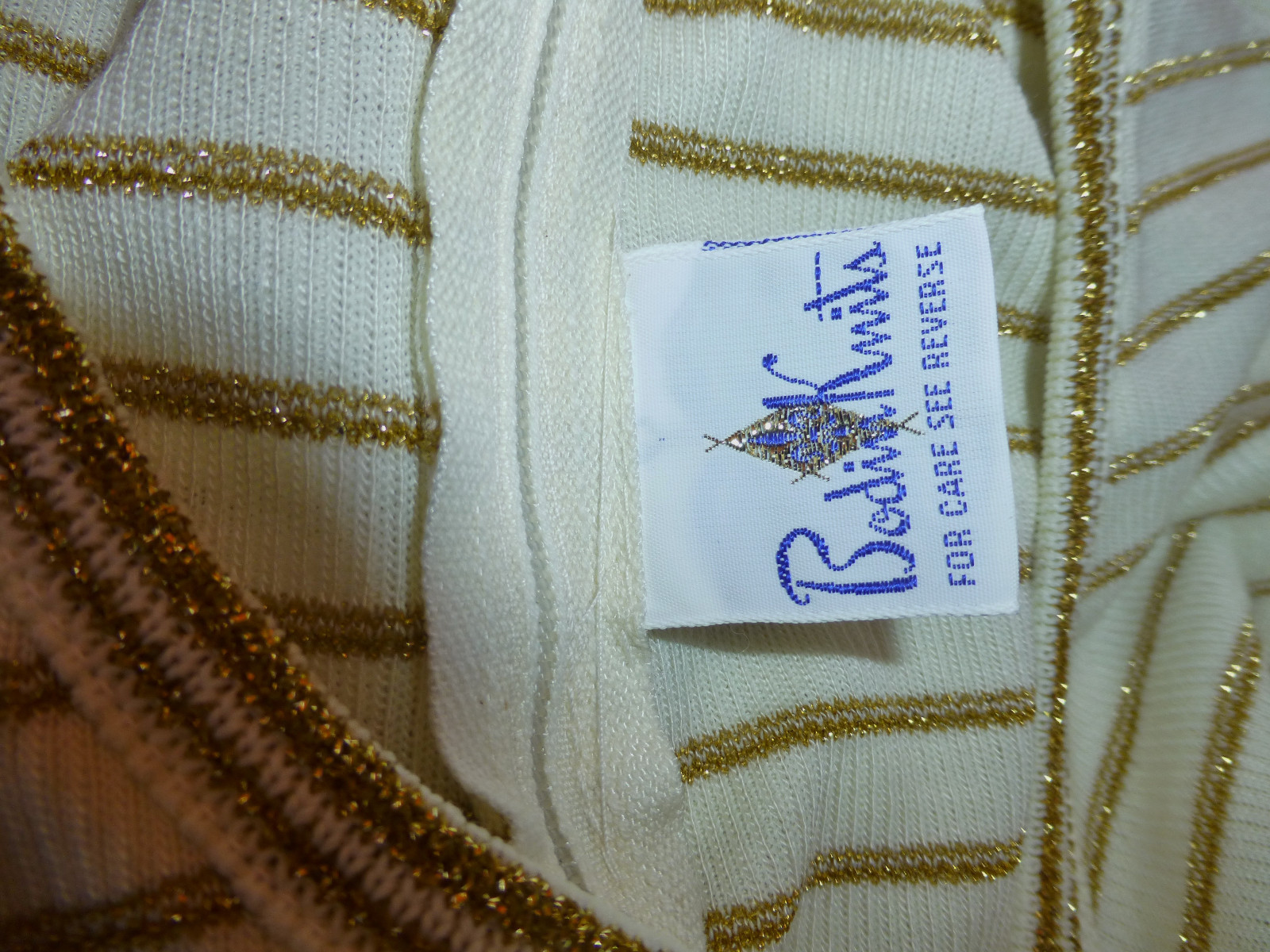 Vtg 70s GOLD Metallic Stripe Ribbed Knit Retro Cocktail TOP SWEATER Tunic M