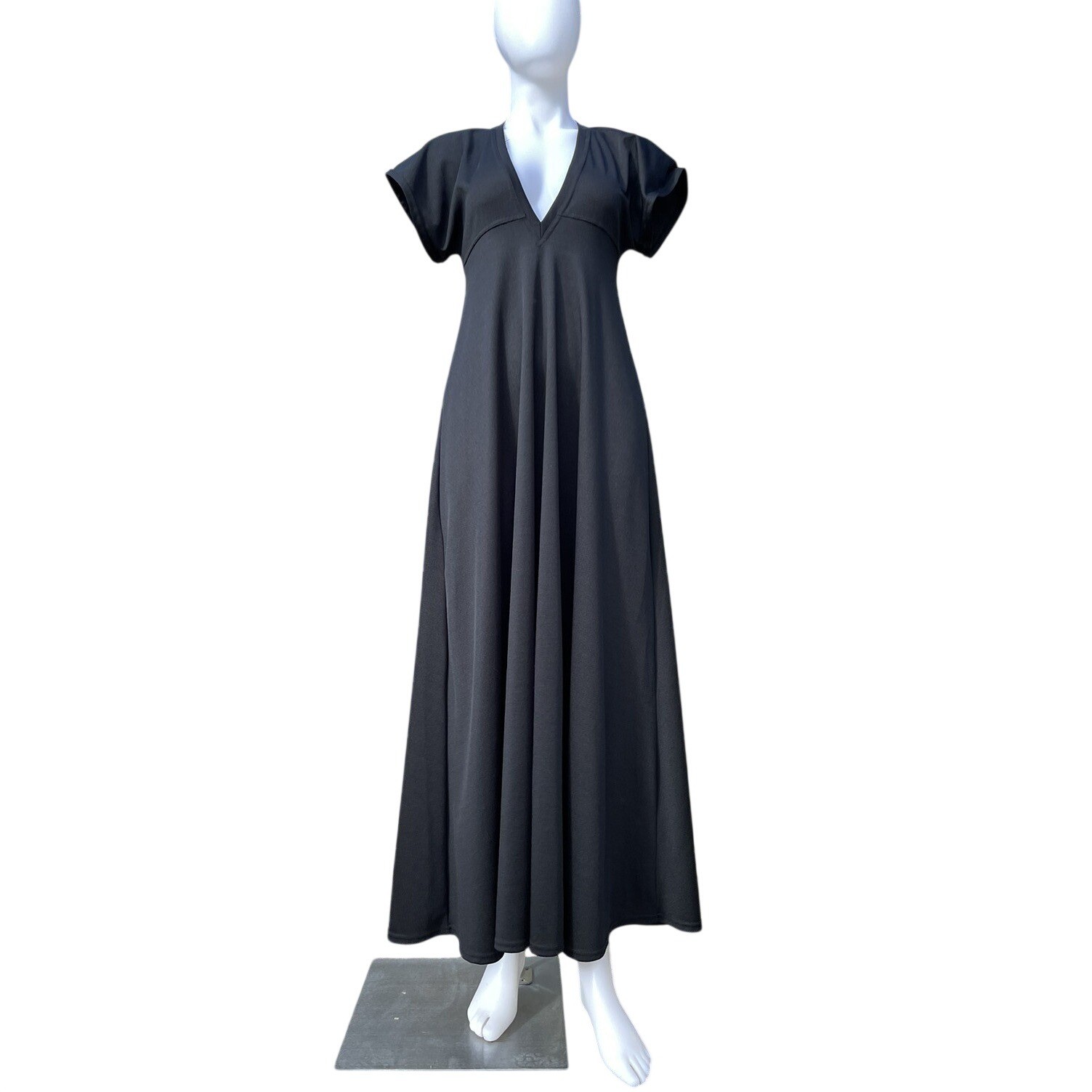 Vtg 70s Alley Cat by Betsey Johnson Black Maxi Dress V-Plunge SZ 9/10