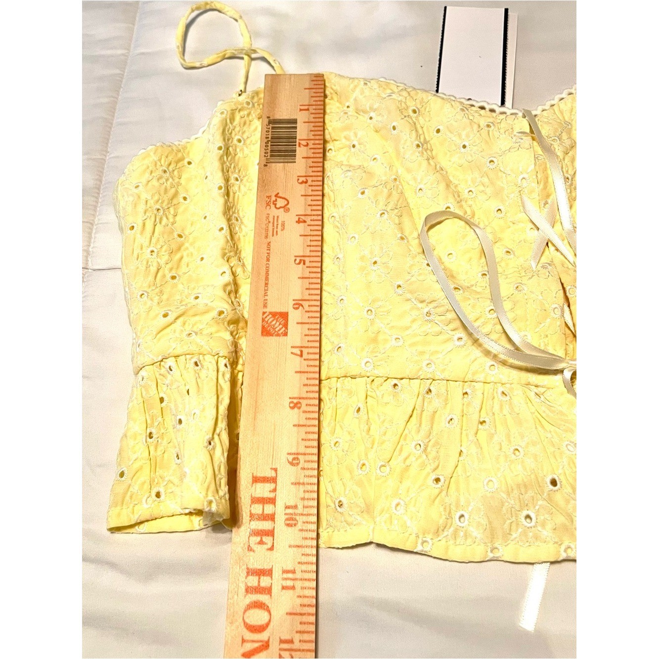All in Favor Yellow Eyelet Lace-Up Peplum Cottagecore Cami Top-Size Large