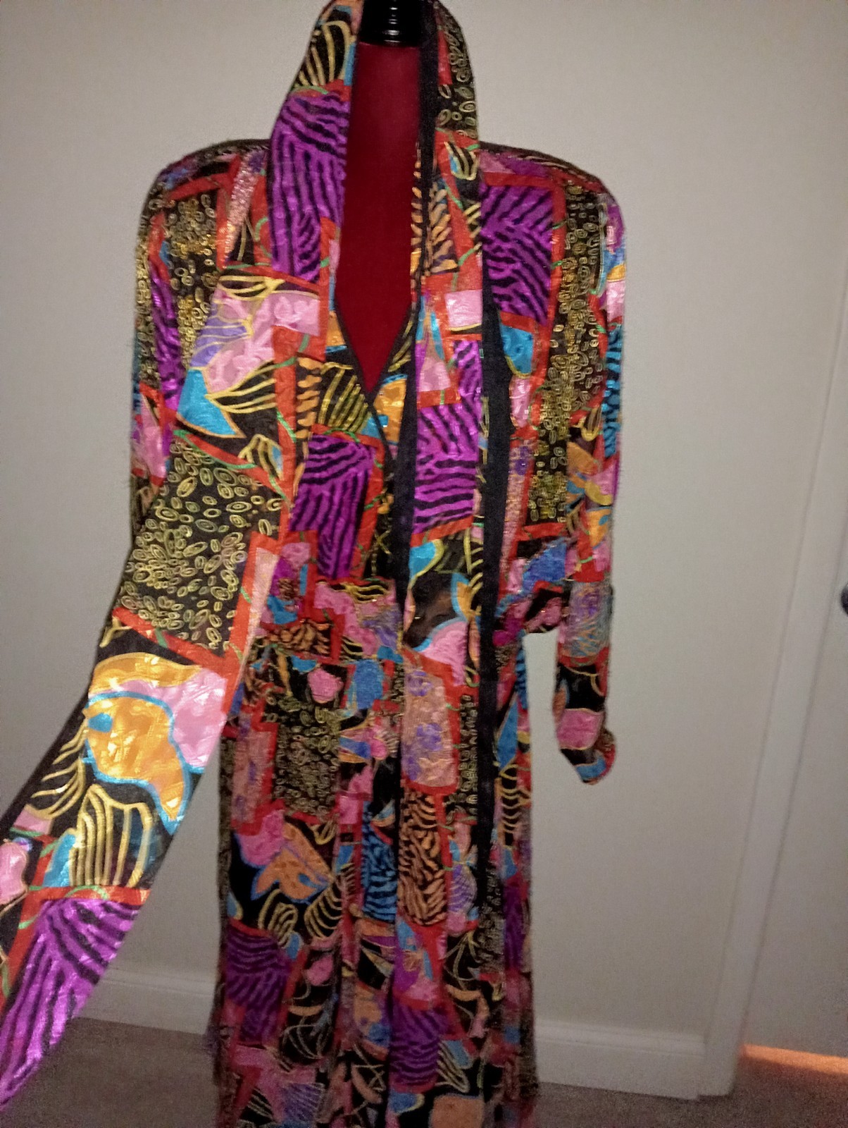 Vintage Diane Freis Georgette Maxi Dress purple turquoise black vibrant Boho
