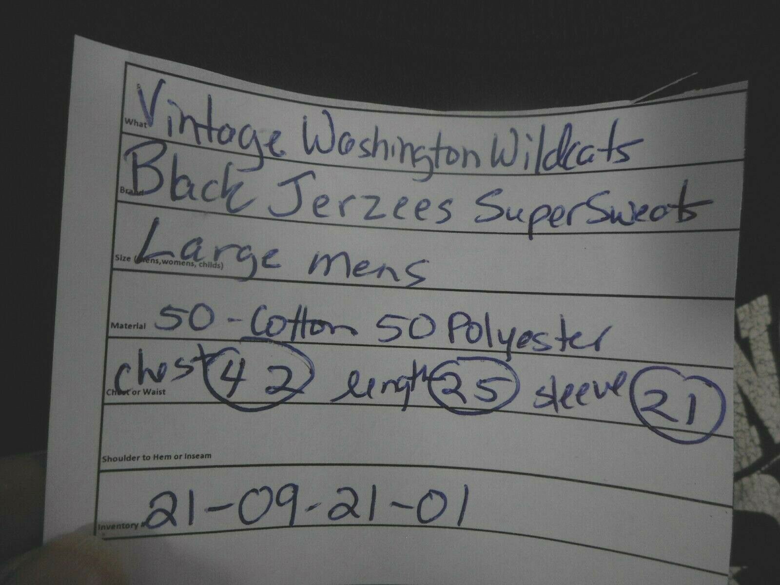 Vintage Jerzees Sweatshirt Washington Wildcats Cat Black Old School chest 42″