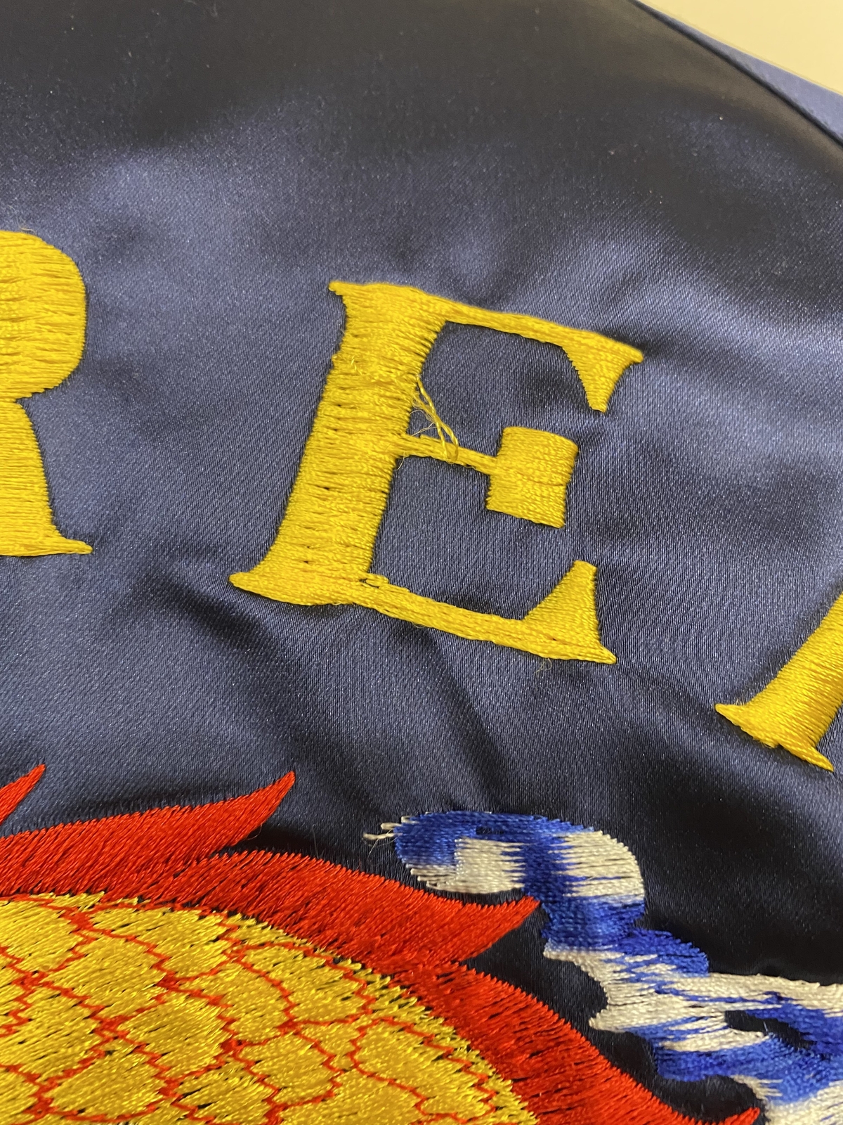 Vtg Vintage 1980s 80s Navy Dragon Embroidered Korean Souvenir Bomber Jacket
