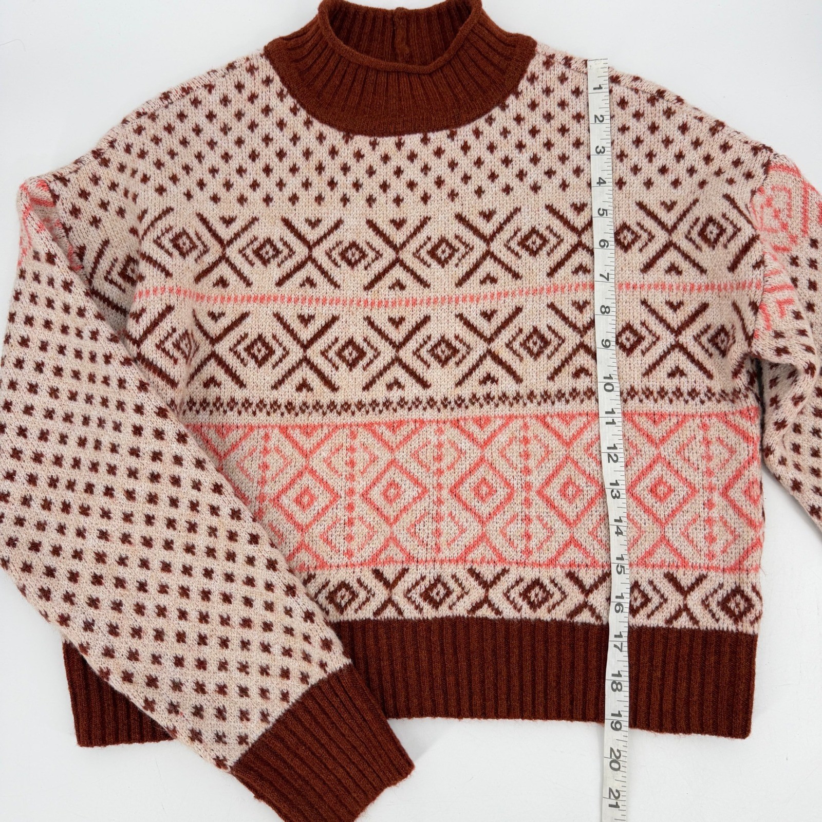 New American Eagle Crop Retro Fair Isle Sweater Size S