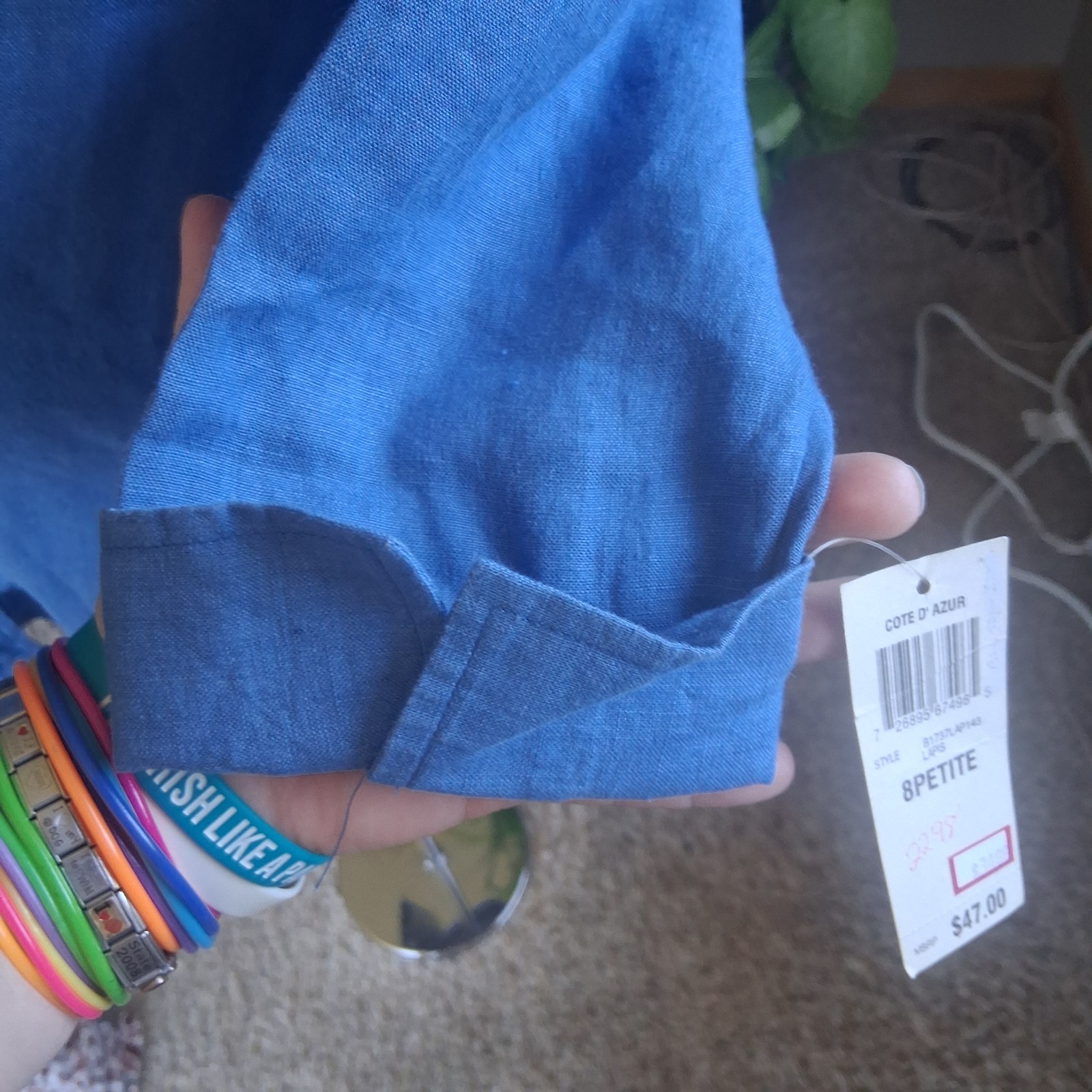 Vintage 2Pc 100% Linen Wrap Top Cardigan Set NWT Blue 8P European Summer Coastal