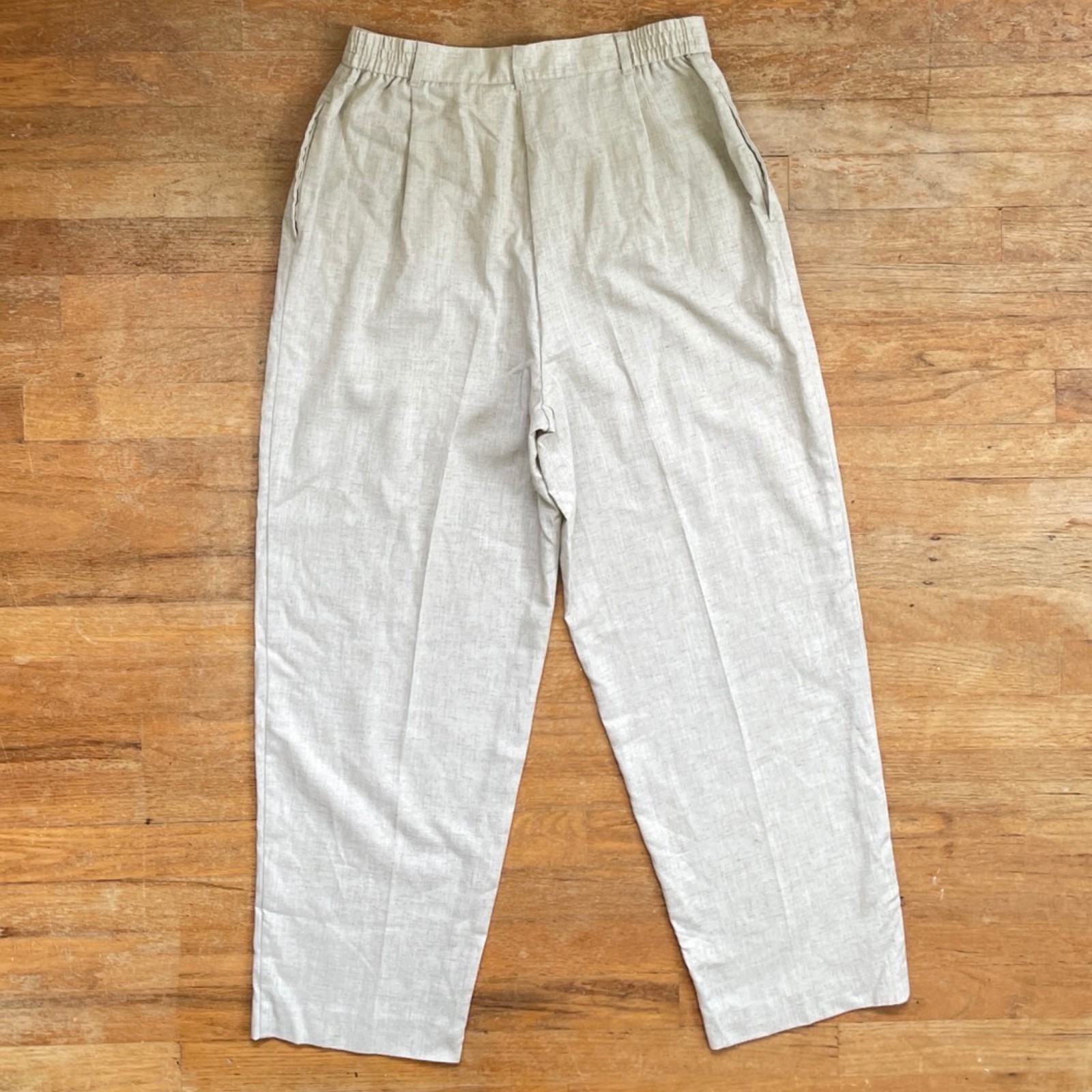 Vintage Woven High Waist Pants Size XL 32-33″ Waist 1990s Beige/Oatmeal Pleated