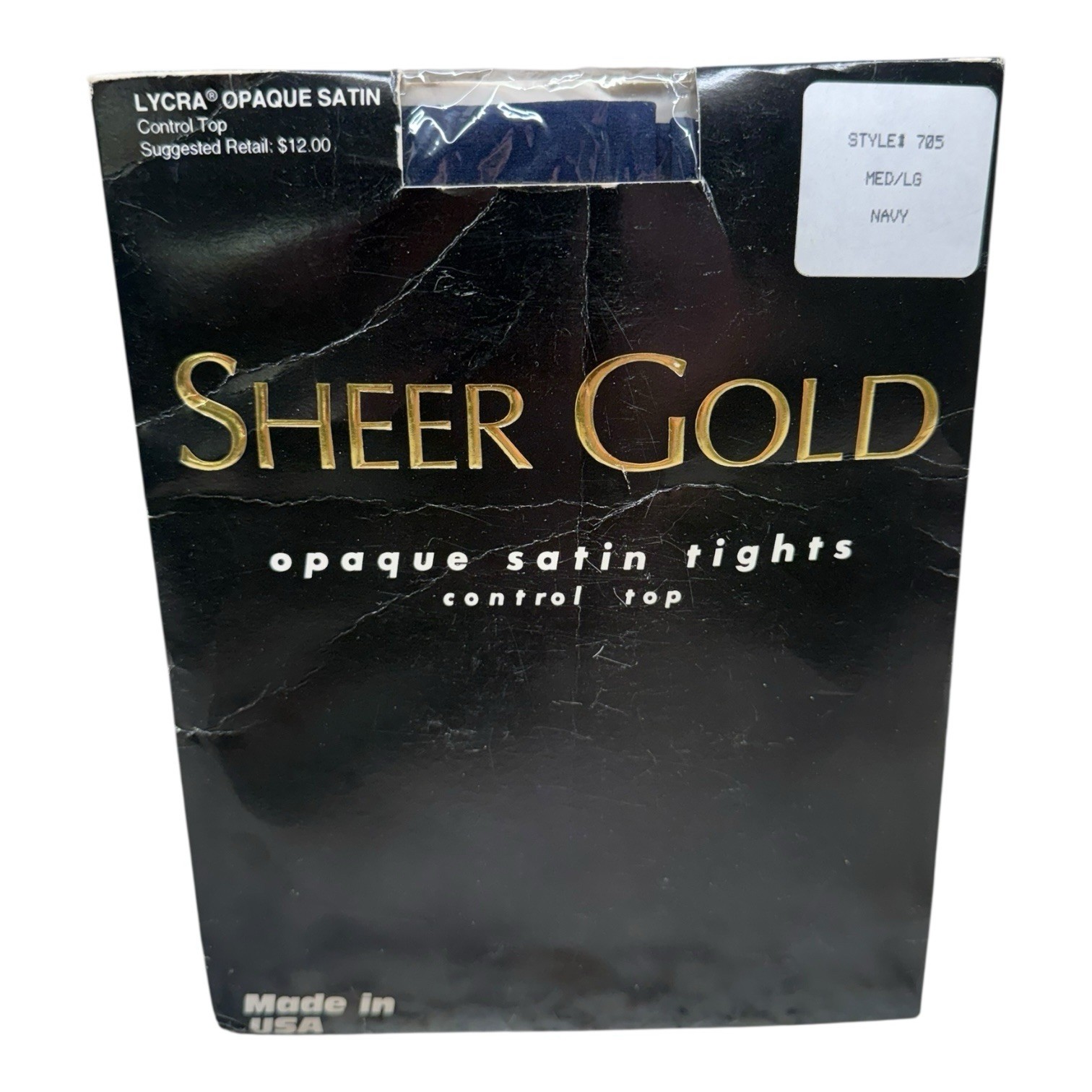 1992 Sheer Gold Lycra Opaque Satin Control Top Tights Med/Lg Navy Style 705