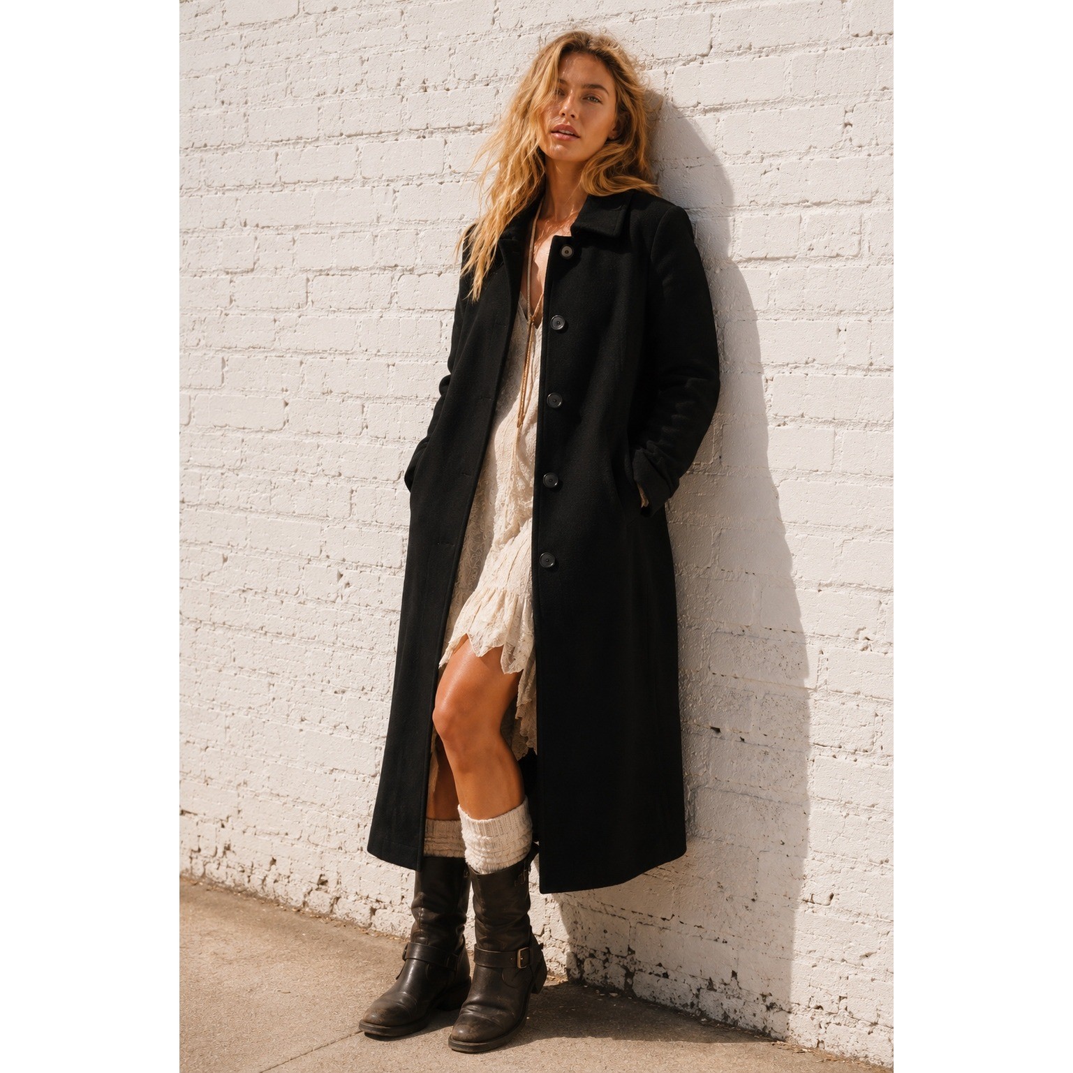 Vintage Kristen Blake Black Italian Wool Cashmere Long Maxi Trench Coat Italy 12