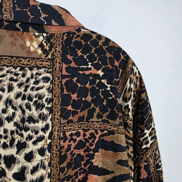Erin London Vtg 100% silk patchwork animal print zipper front jacket Woman sz XL