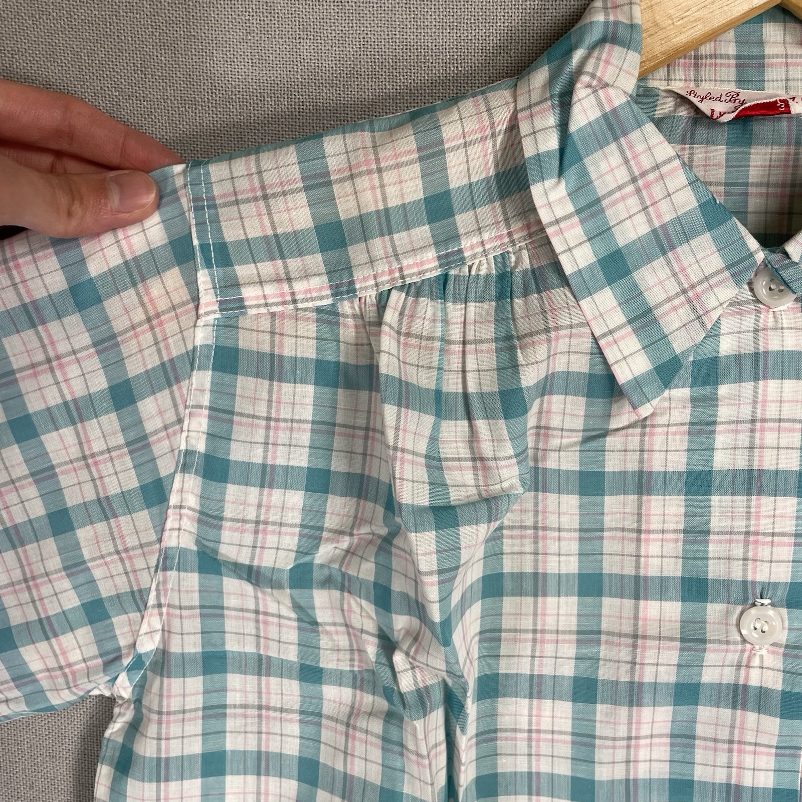 VINTAGE 60s Lewis Frimel Pajama Shirt Plaid Womens Size 32 Cotton Short Sleeve