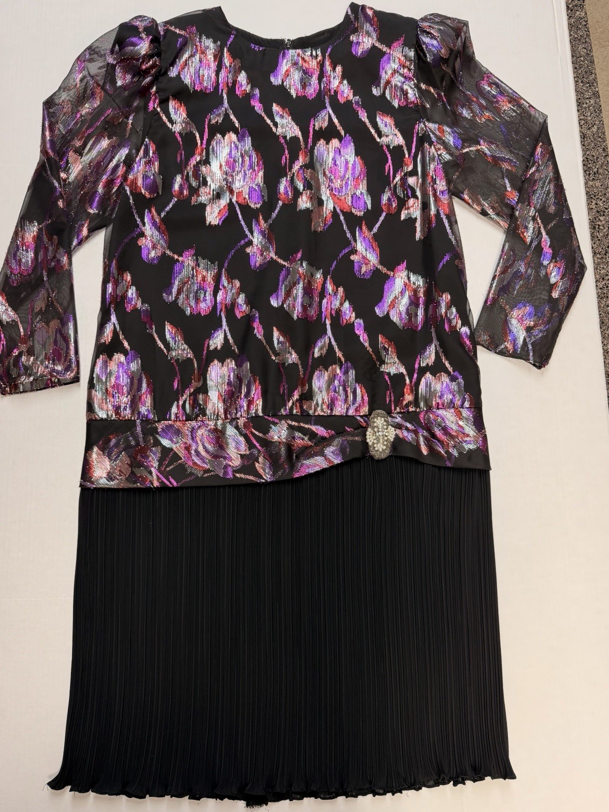 VINTAGE Patra Lurex Sparkly Crinkle Black Flapper Style Party Dress Size: 14