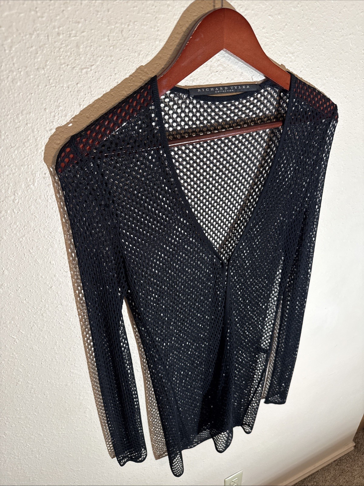 Richard Tyler Collection Made In Italy Black Mesh Duster Jacket 42 US 8 Timeless