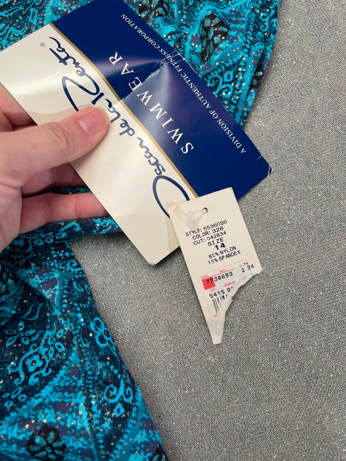 Vintage Oscar De La Renta One Piece Skirted Swimsuit Size Medium 1990s 90s Blue
