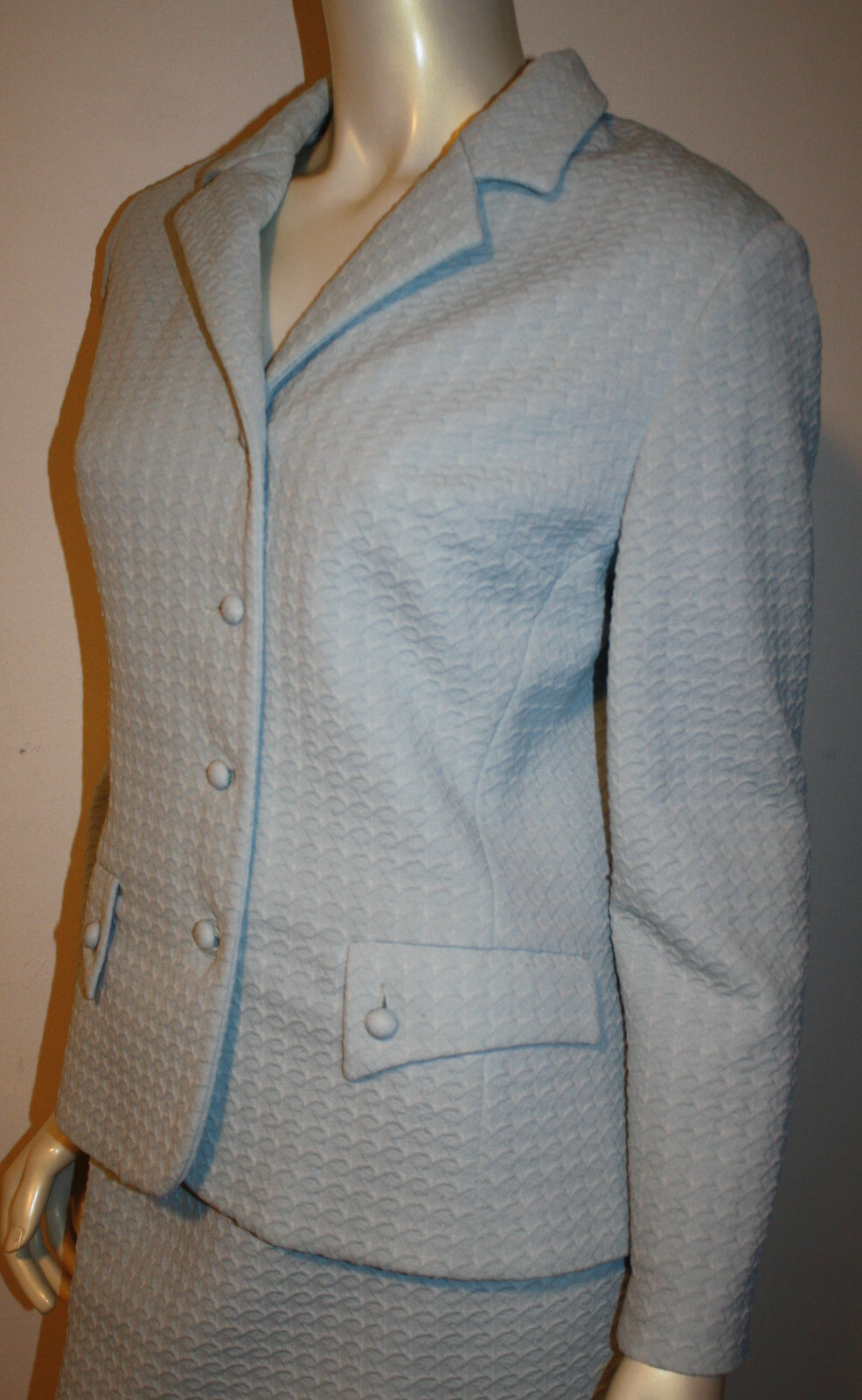 Vintage Light Blue Knit Suit Jacket 6 8 10 Amazing Button Details German Austria