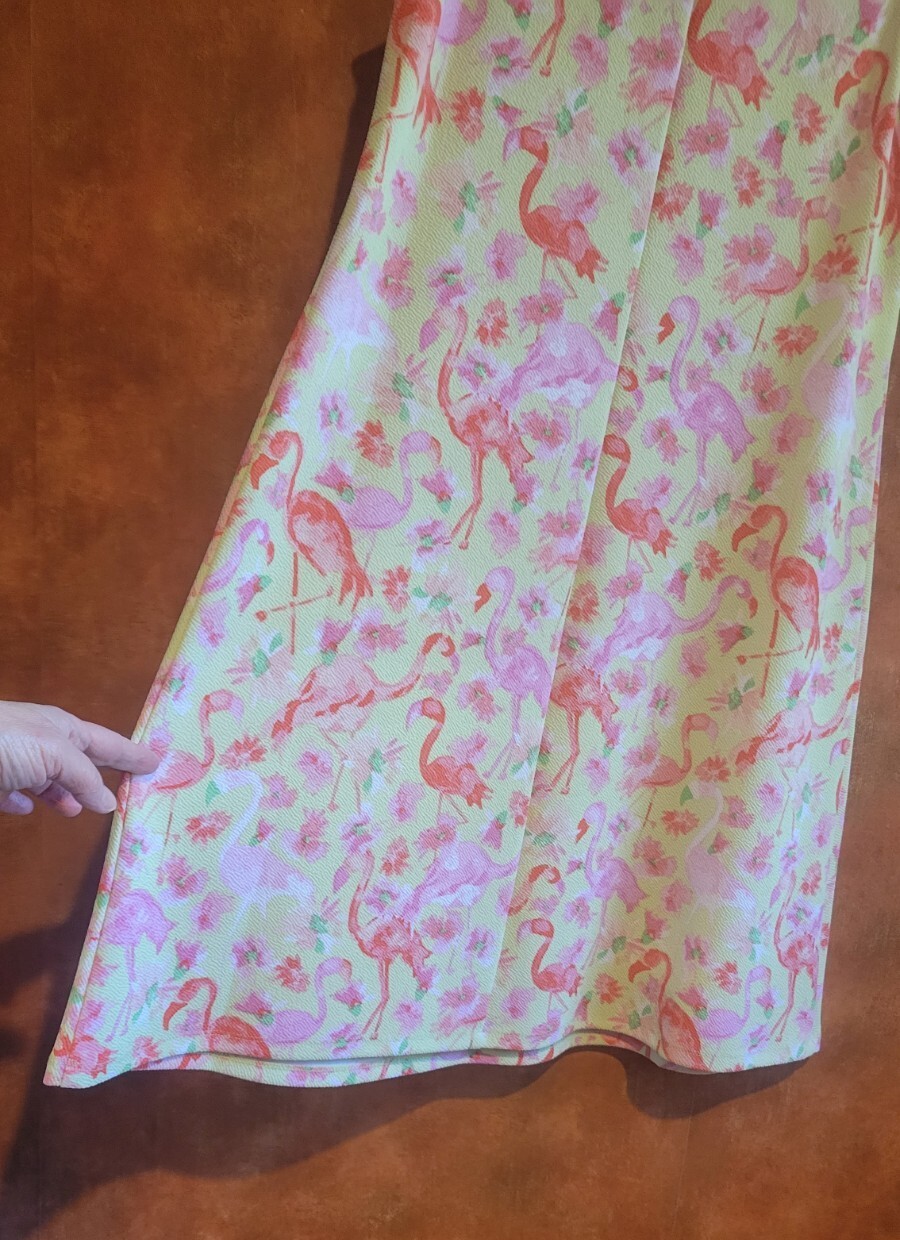 Vintage Cappagallo Pink Flamingo Yellow Swing Dress S Floridian Sundress