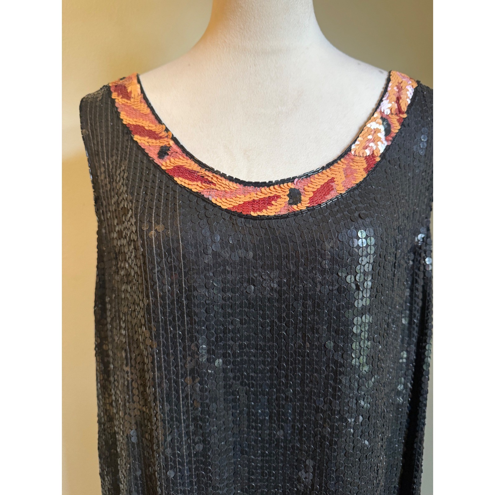 Vintage Black Sequin Silk Shift Dress 1X boho whimsi goth Party Midi Gown dress