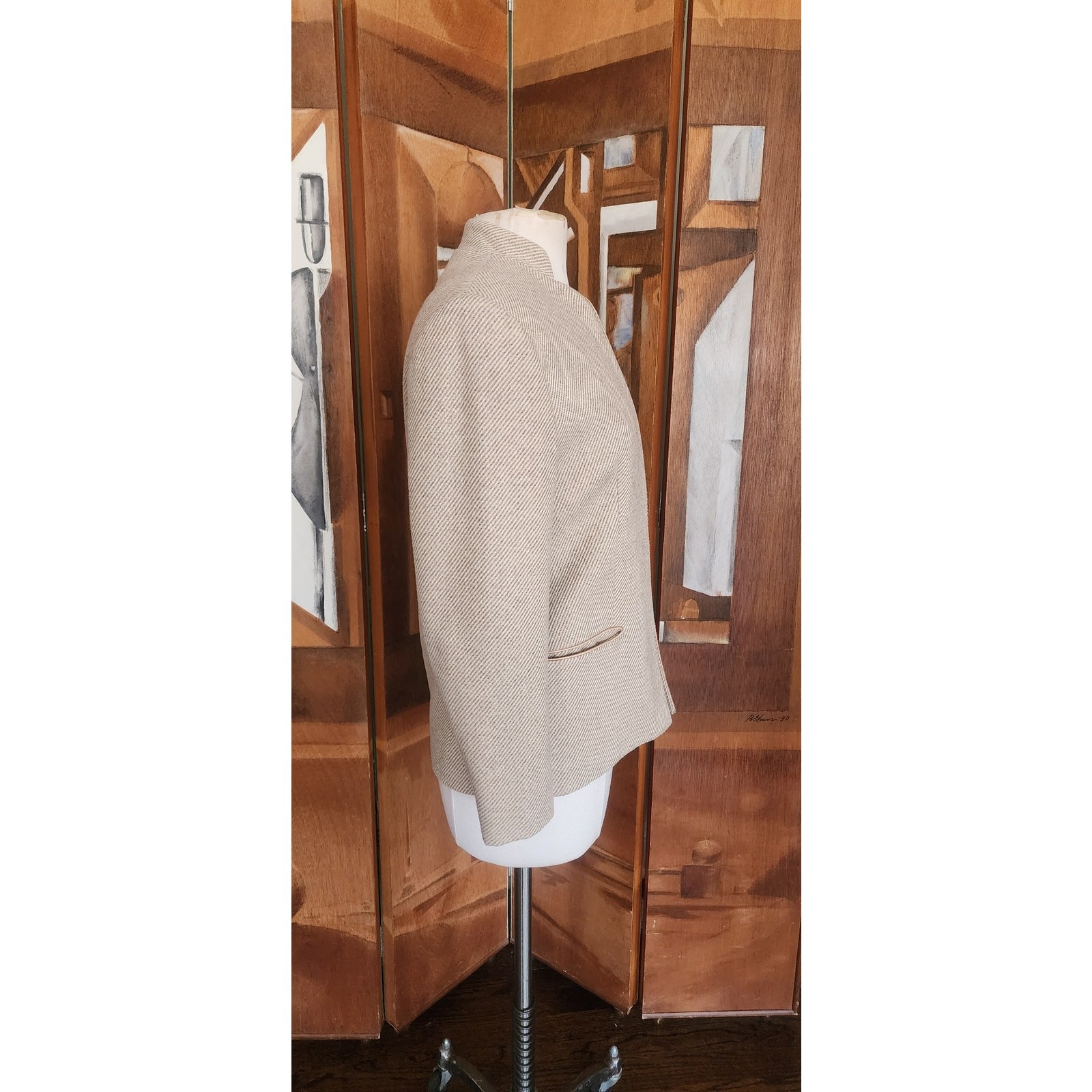 Vintage 70s Bally Blazer Beige Wool Band Collar Jacket Medium