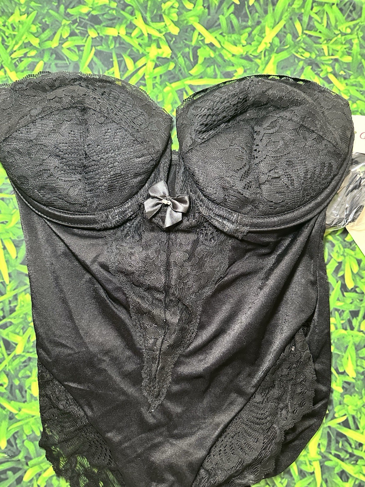 Vintage 90s Jezebel Plunge Black Lace Bodysuit NWT 34C Strapless USA SFA