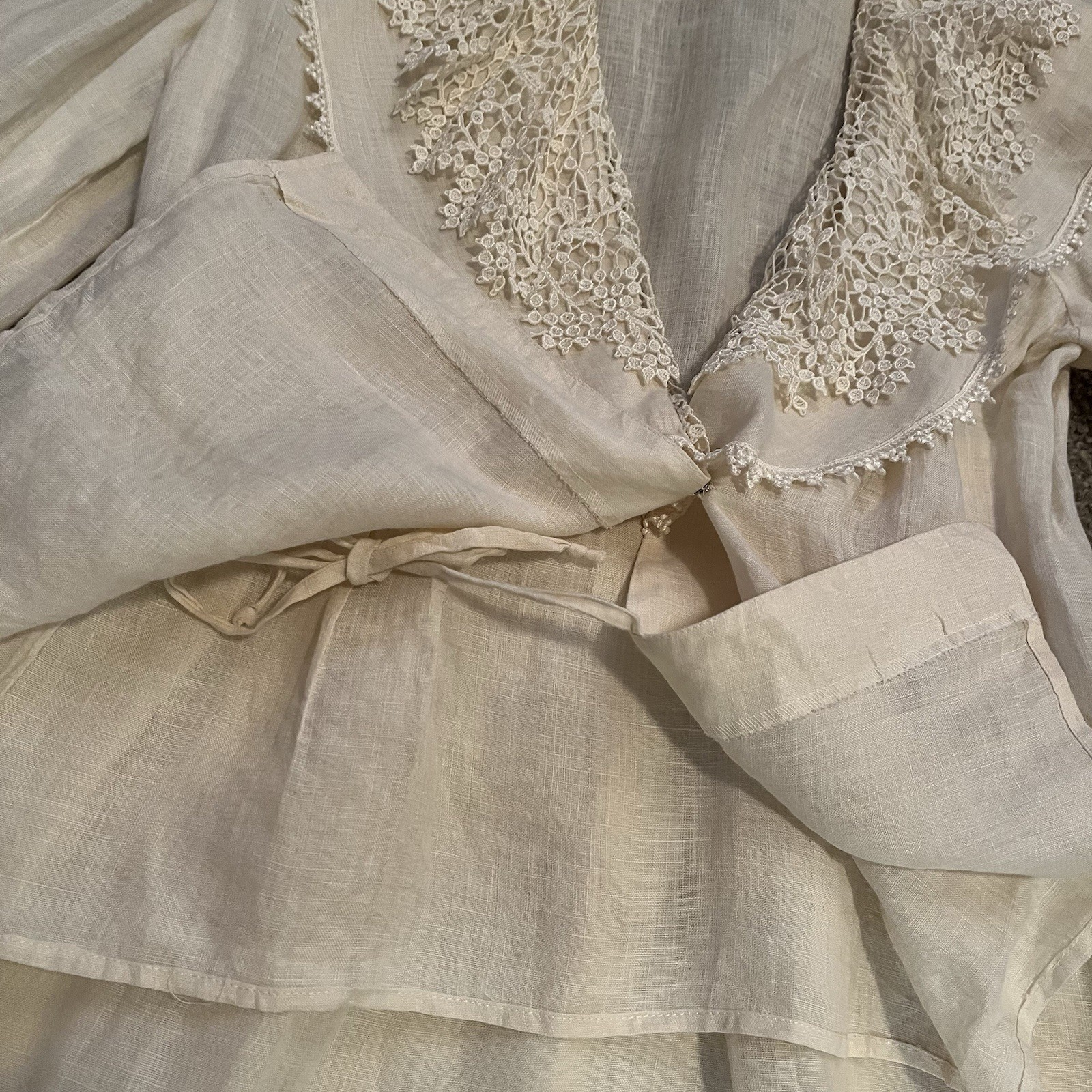 VTG Cloak of Many Colors Women’s 10 Linen Midi Skirt Set Ivory Crochet Victorian