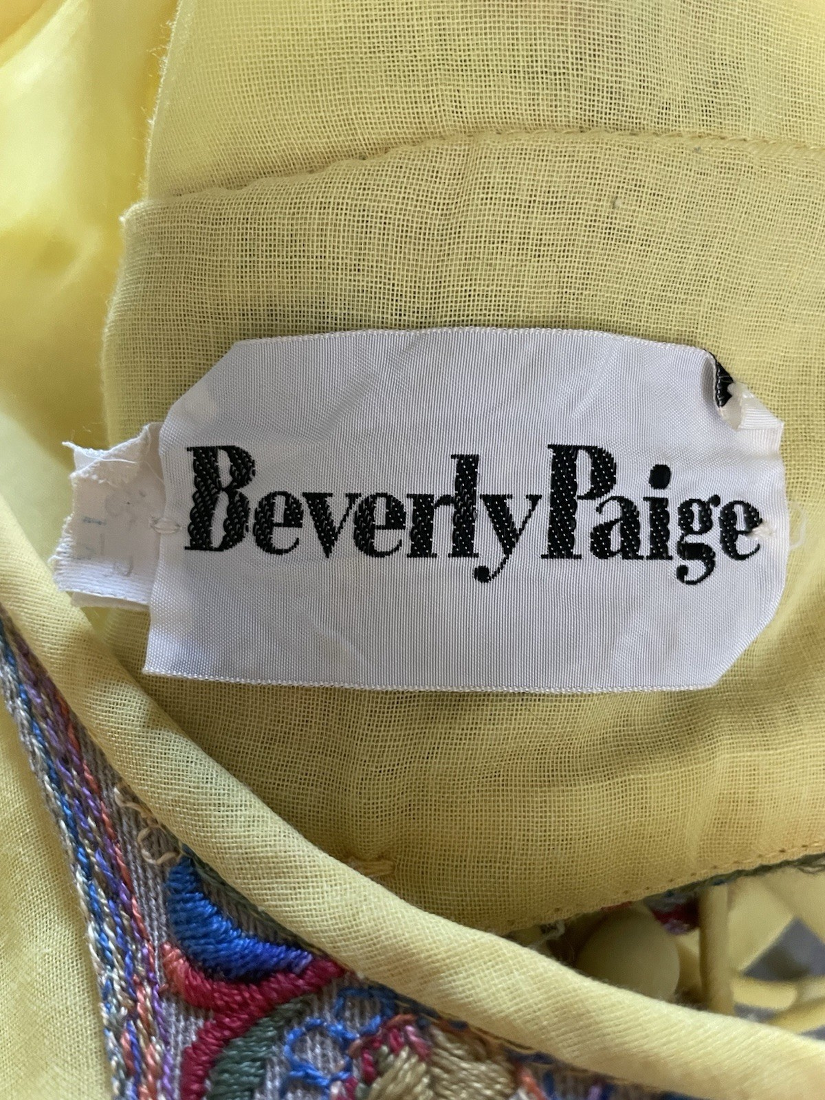 Vintage 70s Beverly Paige Yellow Cotton Gauze Boho Maxi Dress Embroidered Hippie