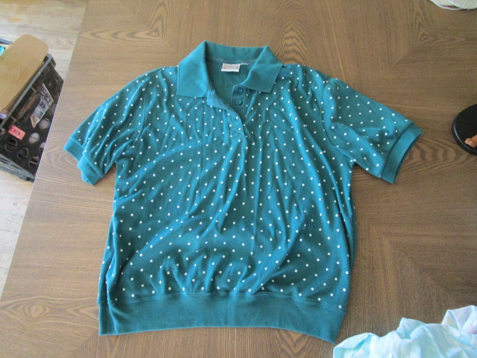 Hasting & Smith Pullover Green & White Dotted Top size M in Excellent Shape