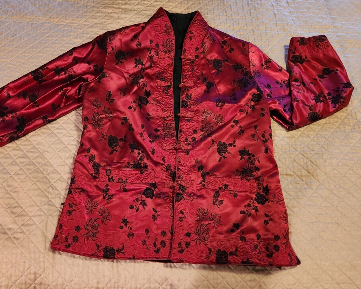 Red/Black Reversible Fortune Fabulous Fashions Satin Asian Jacket Sz M Red/Black