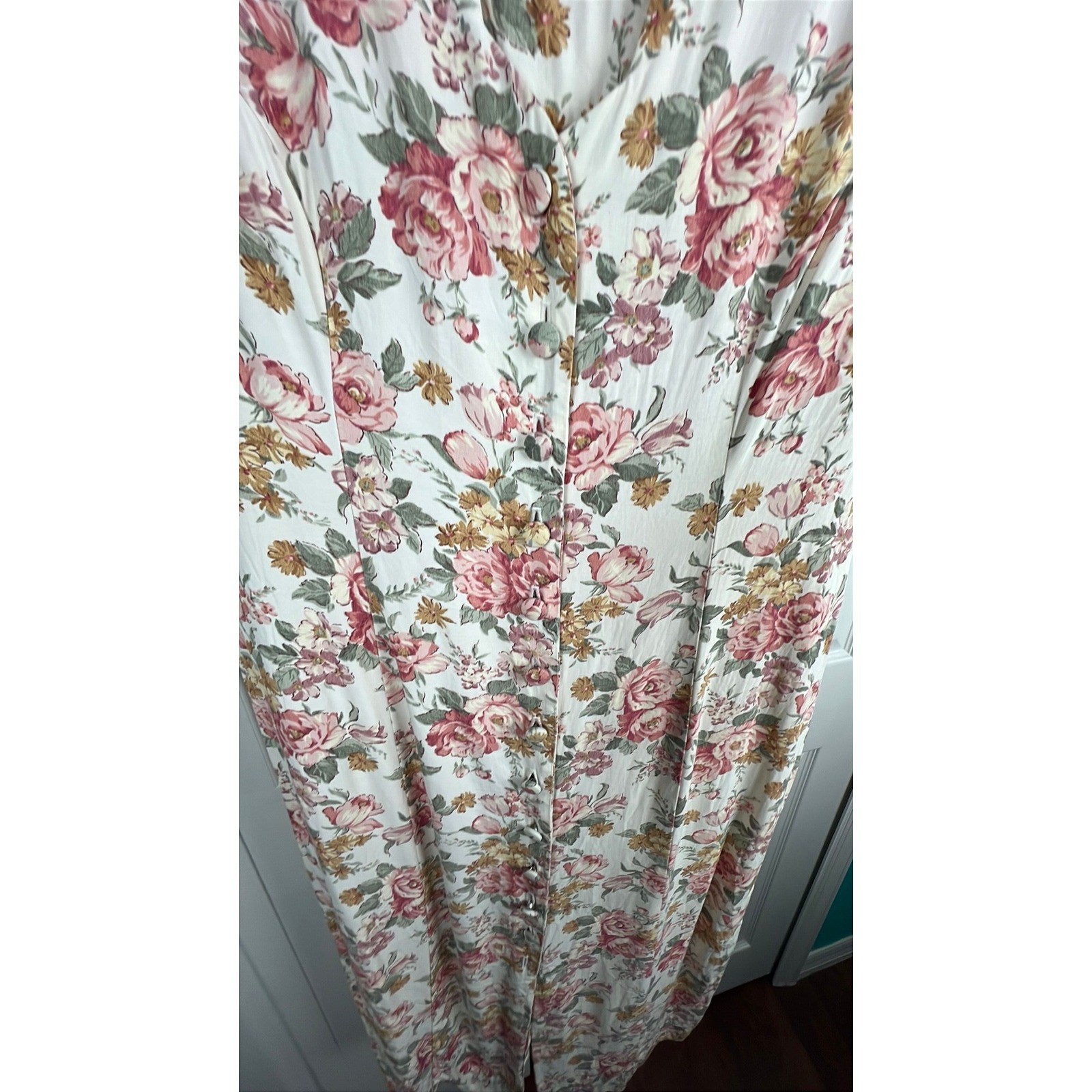 Dawn Joy Fashions Floral Midi Dress Cottagecore Boho Romantic Pink Cream Small