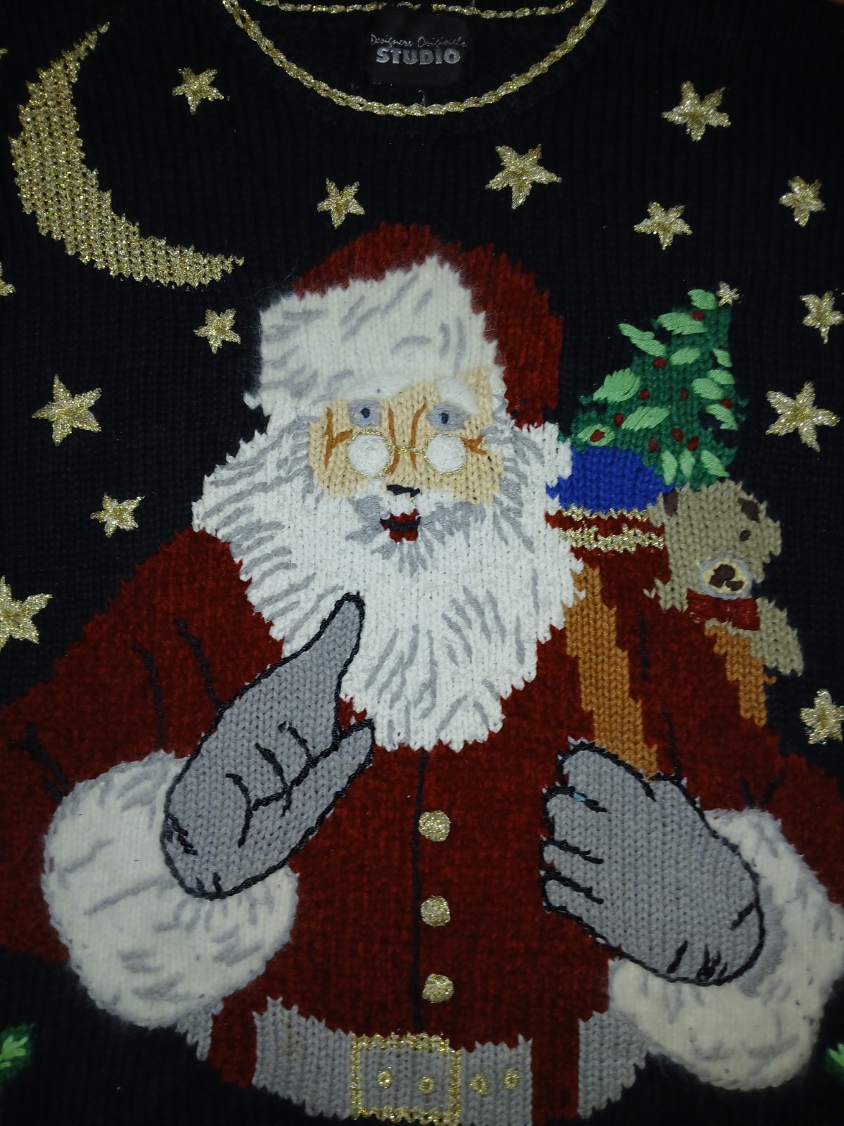 Vintage Design Originals Studio Santa Claus 3D Knit Ugly Christmas Sweater S
