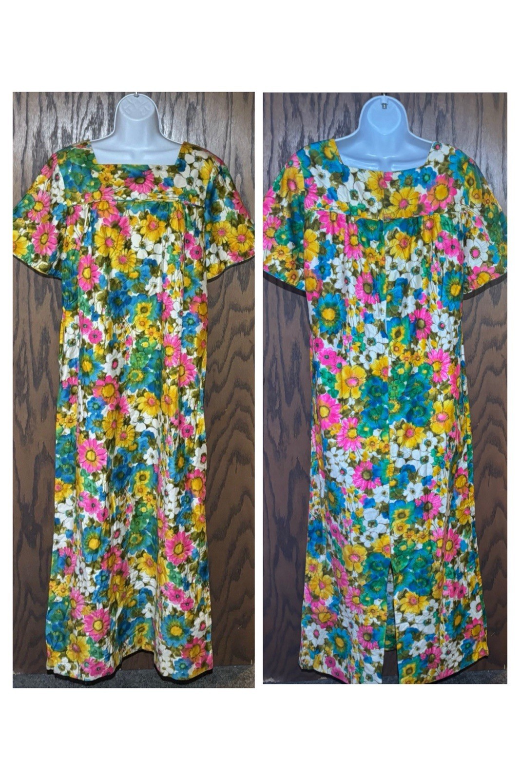 Vintage 1960’s Moana Kai Honolulu Hawaiian Dress Muu Muu Maxi Psychedelic Floral