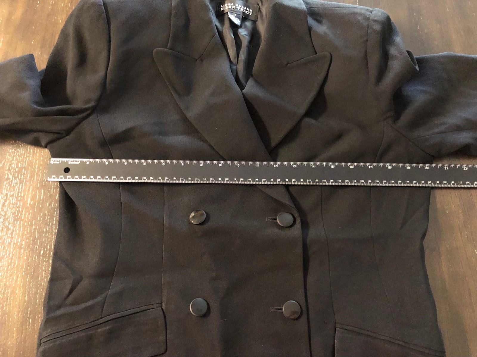 Vintage Linda Allard Ellen Tracy sz 12 long black blazer double breasted career