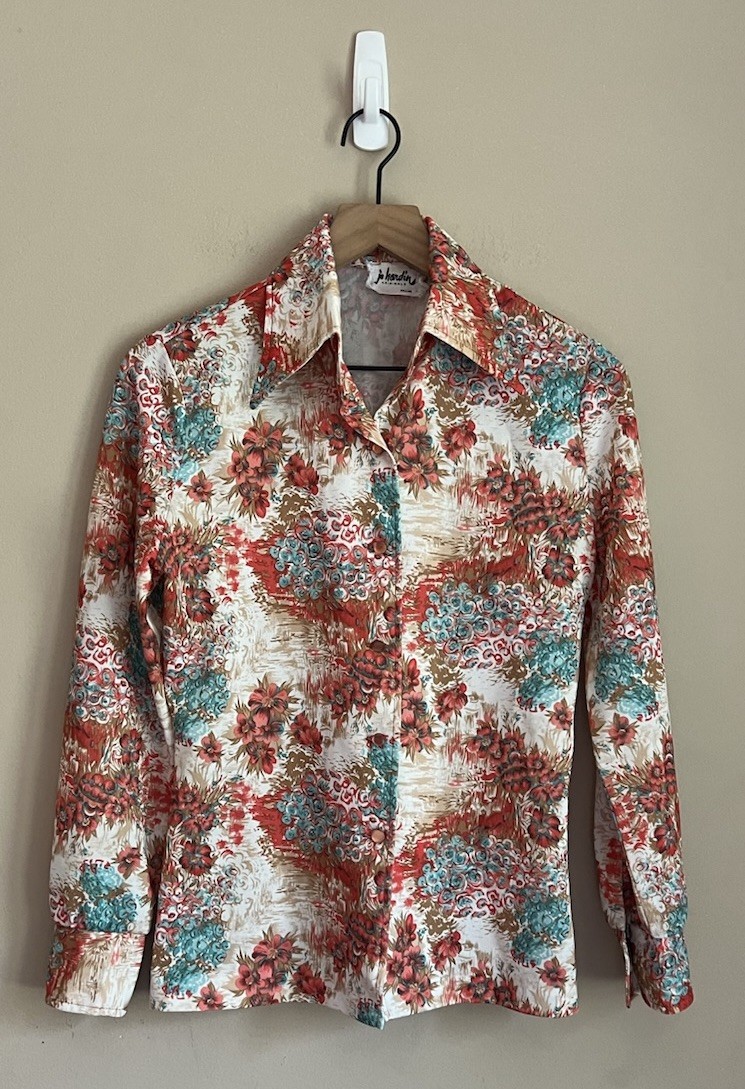 Vintage Blouse Jo Hardin Size Medium Top Shirt Dallas Colorful Disco 1960s