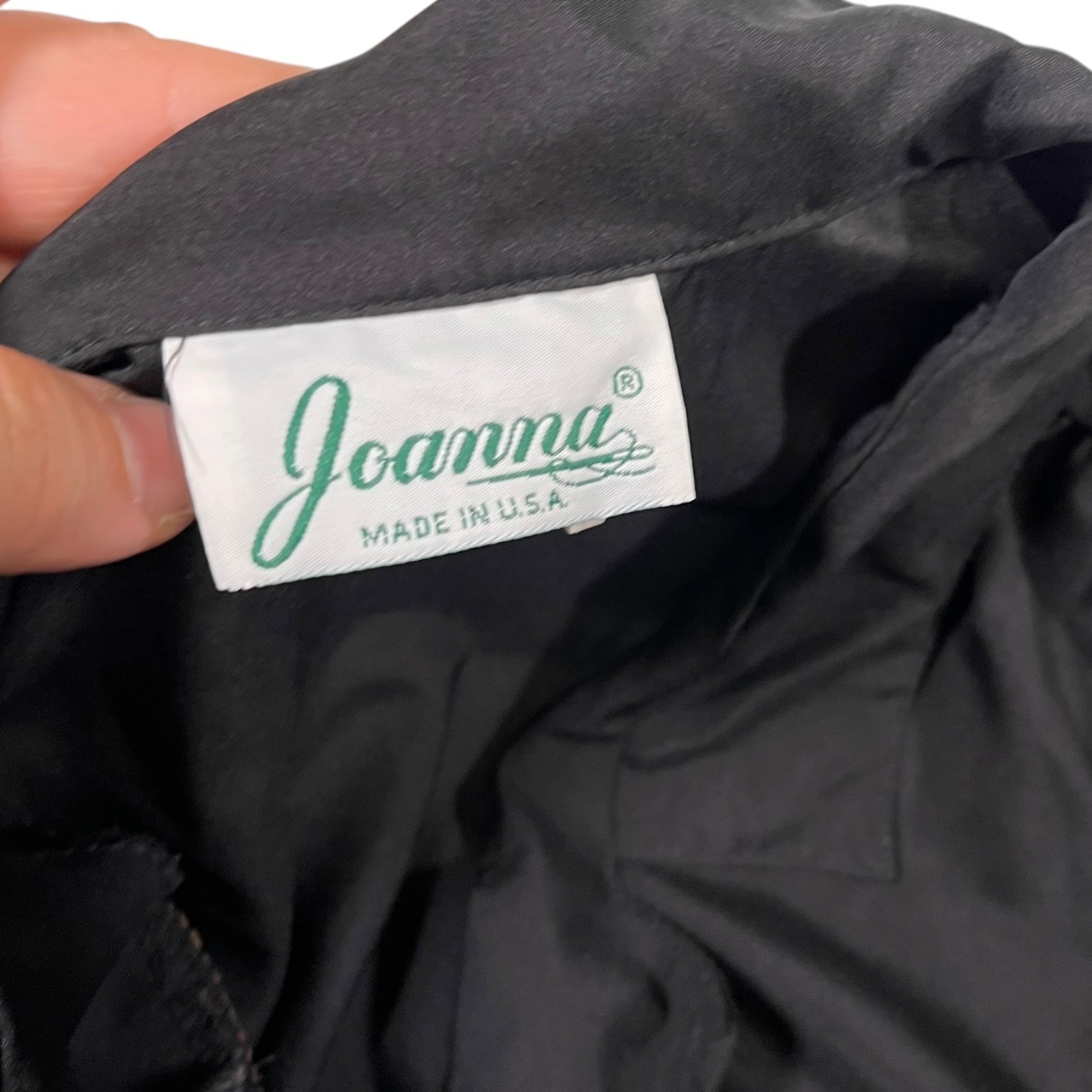 Vintage Joanna 14 Black Blouse Button Up Banded Hem Shoulder Pads Dark Academia