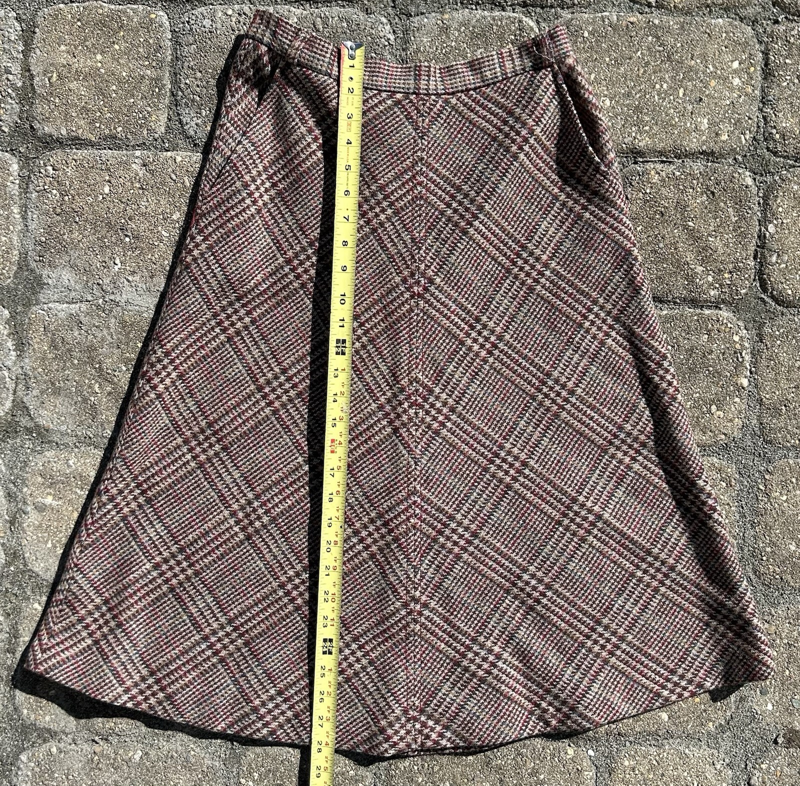 Vintage 60-70s Patty Woodard Button Zipper Plaid Wool Midi Skirt Size 11-12