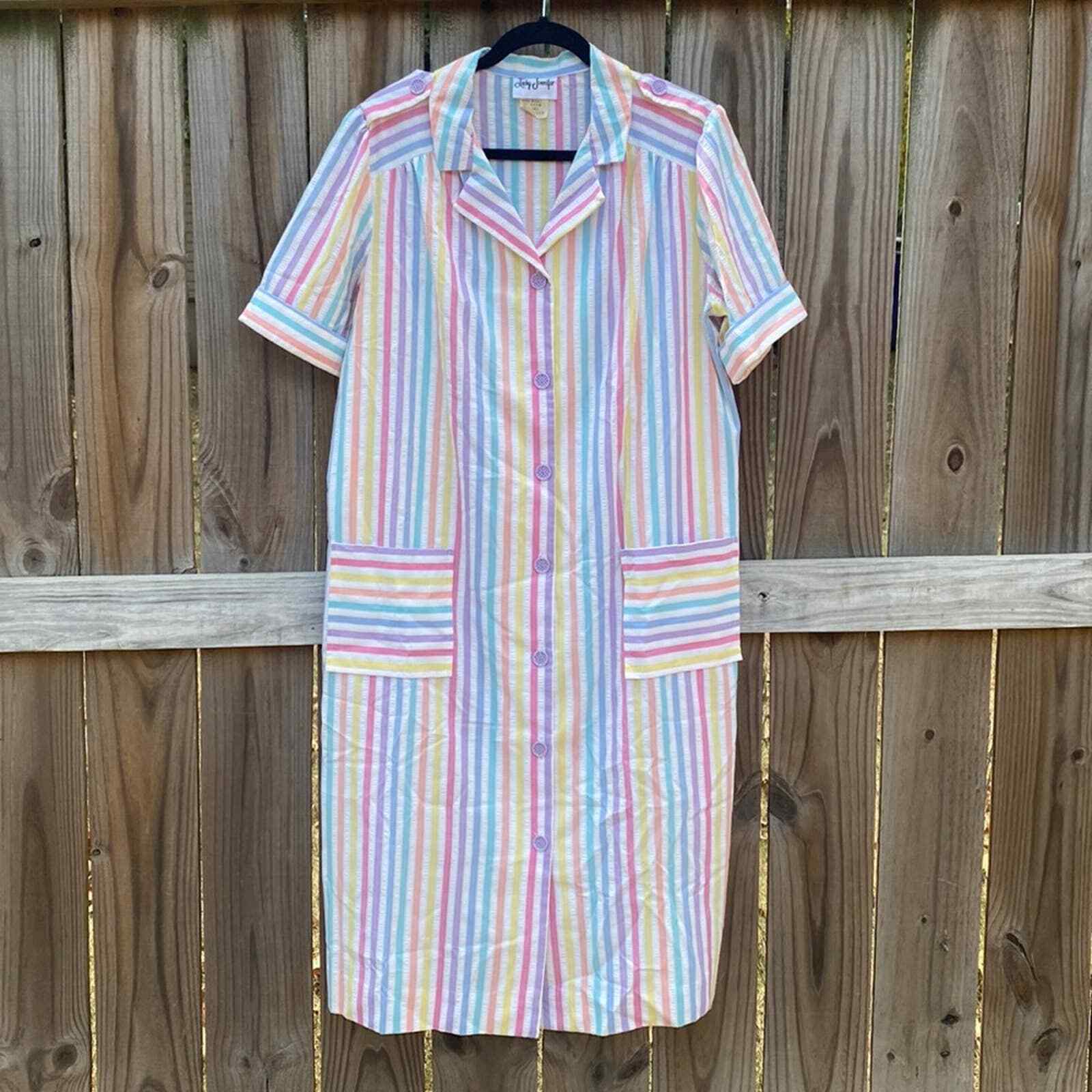 Vintage Lady Jennifer Colorful Striped Retro House Dress