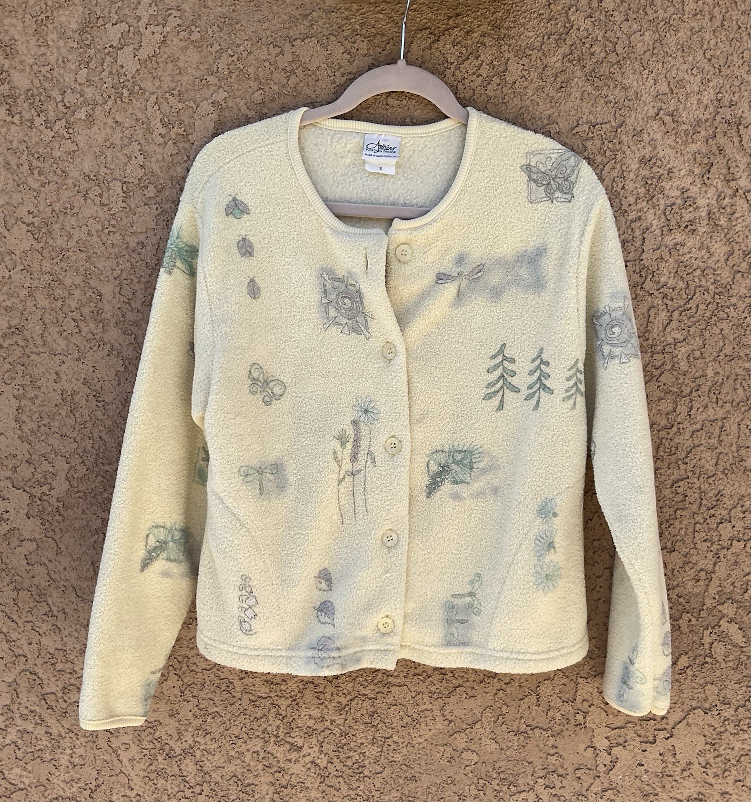 Vintage Sweater 90s Artisans Sunshein Yellow Nature Cardigan Button Up Small