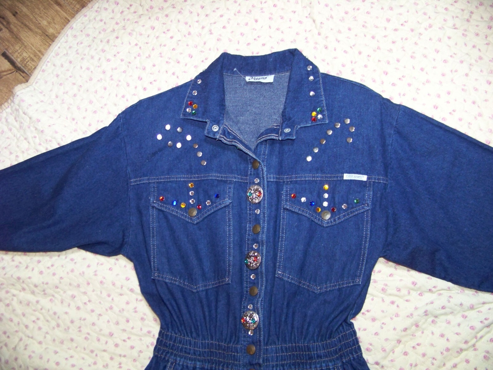 Women s Vintage Dreams Embellished Denim Dress – M (see Measurements)