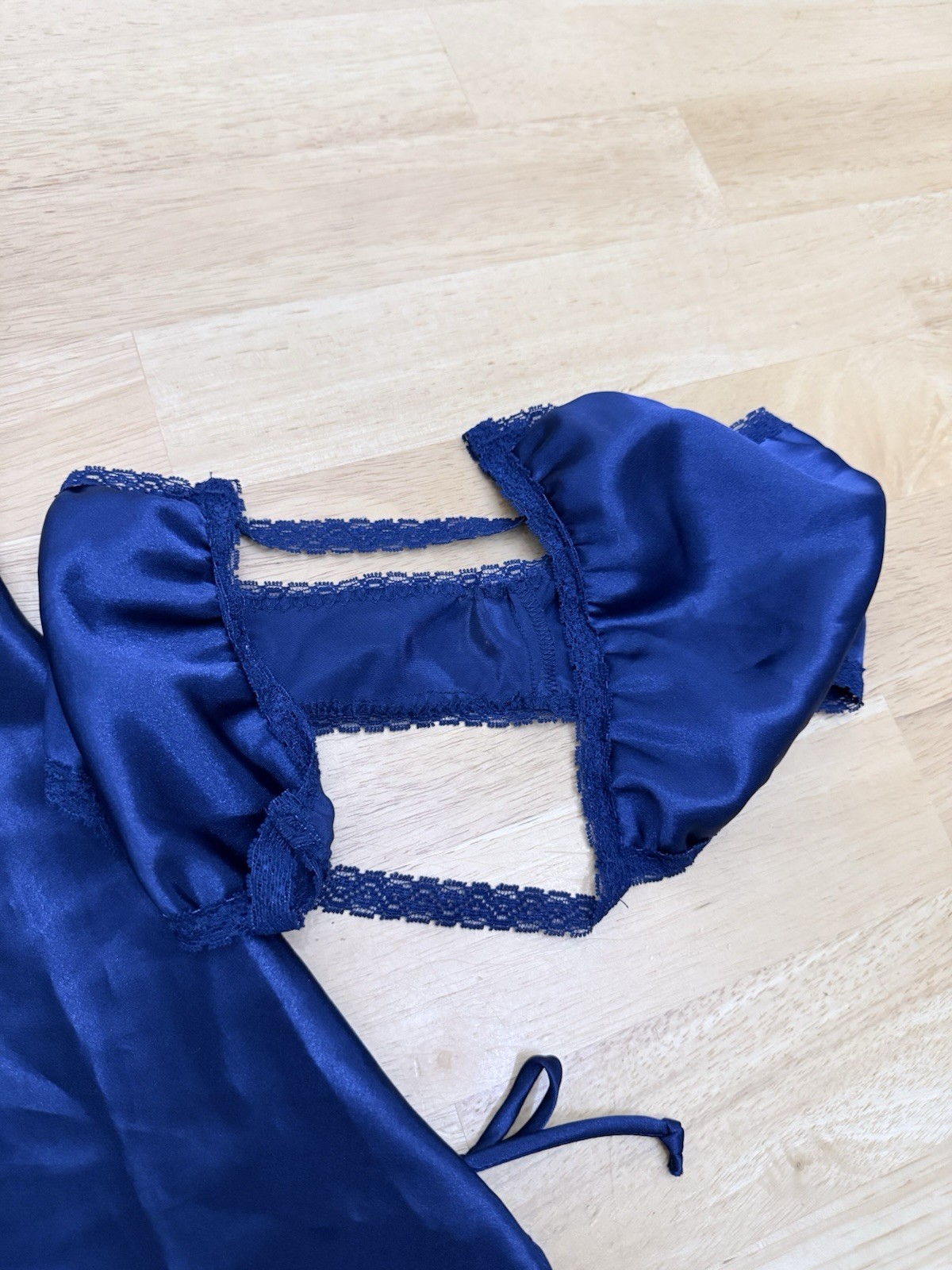 Vintage 80s 90s Lingerie Set Navy Blue Lace Silky Satin Sheer Sexy Thong Undie L