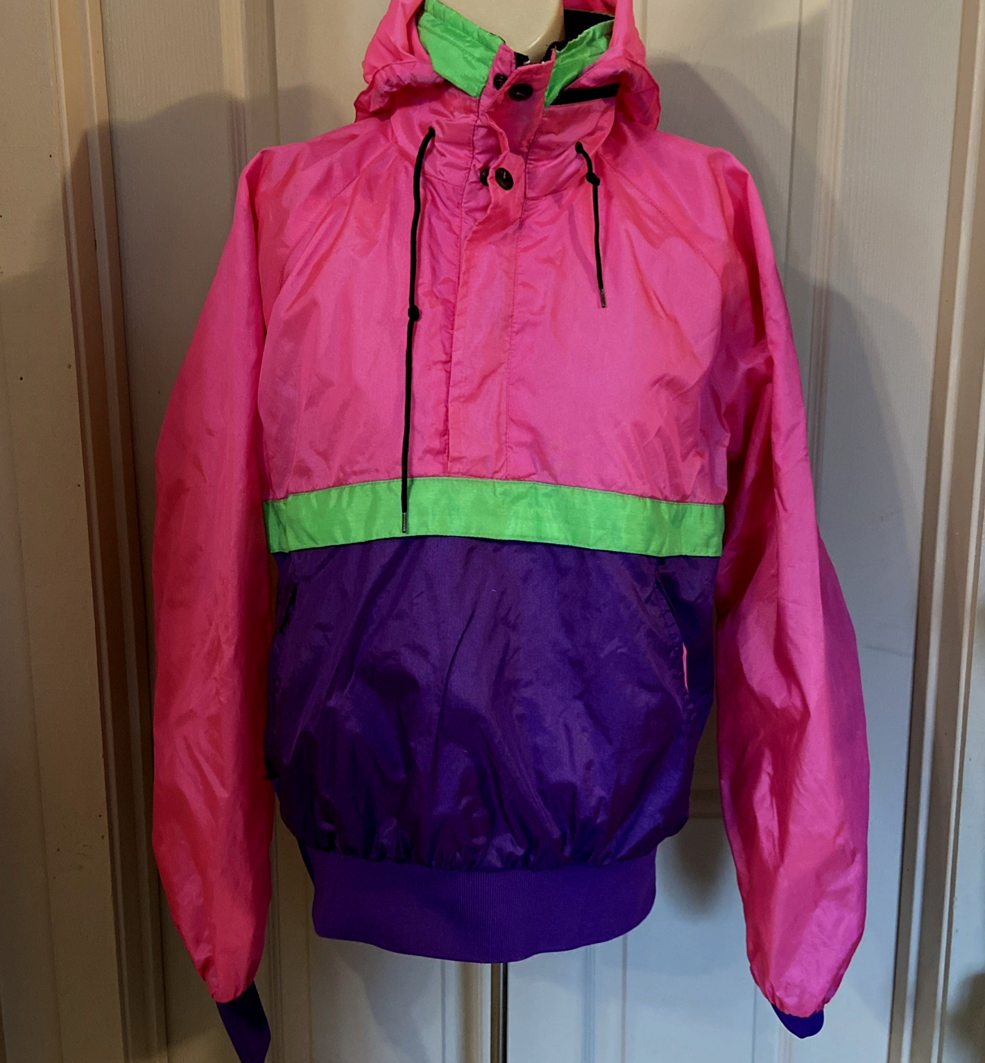 JACKET vintage 1980s 1990s colorblock windbreaker women sz S pink purple green